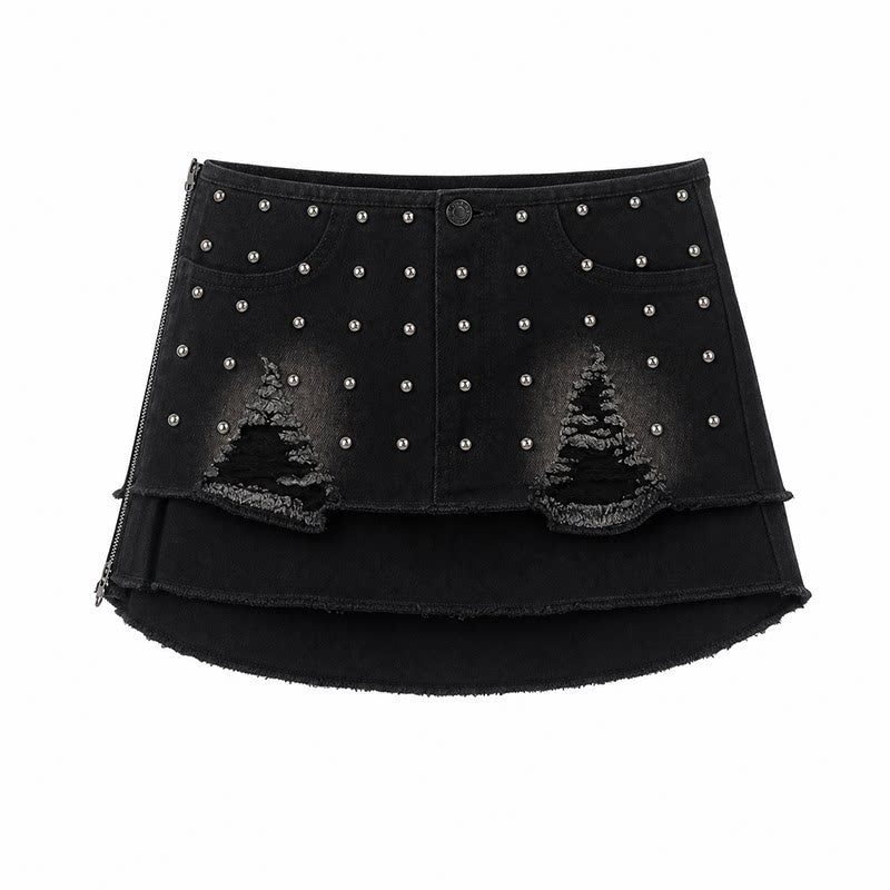 Emoha_Black_Studded_Low_Waist_Metal_Hardware_A_Line_Women&