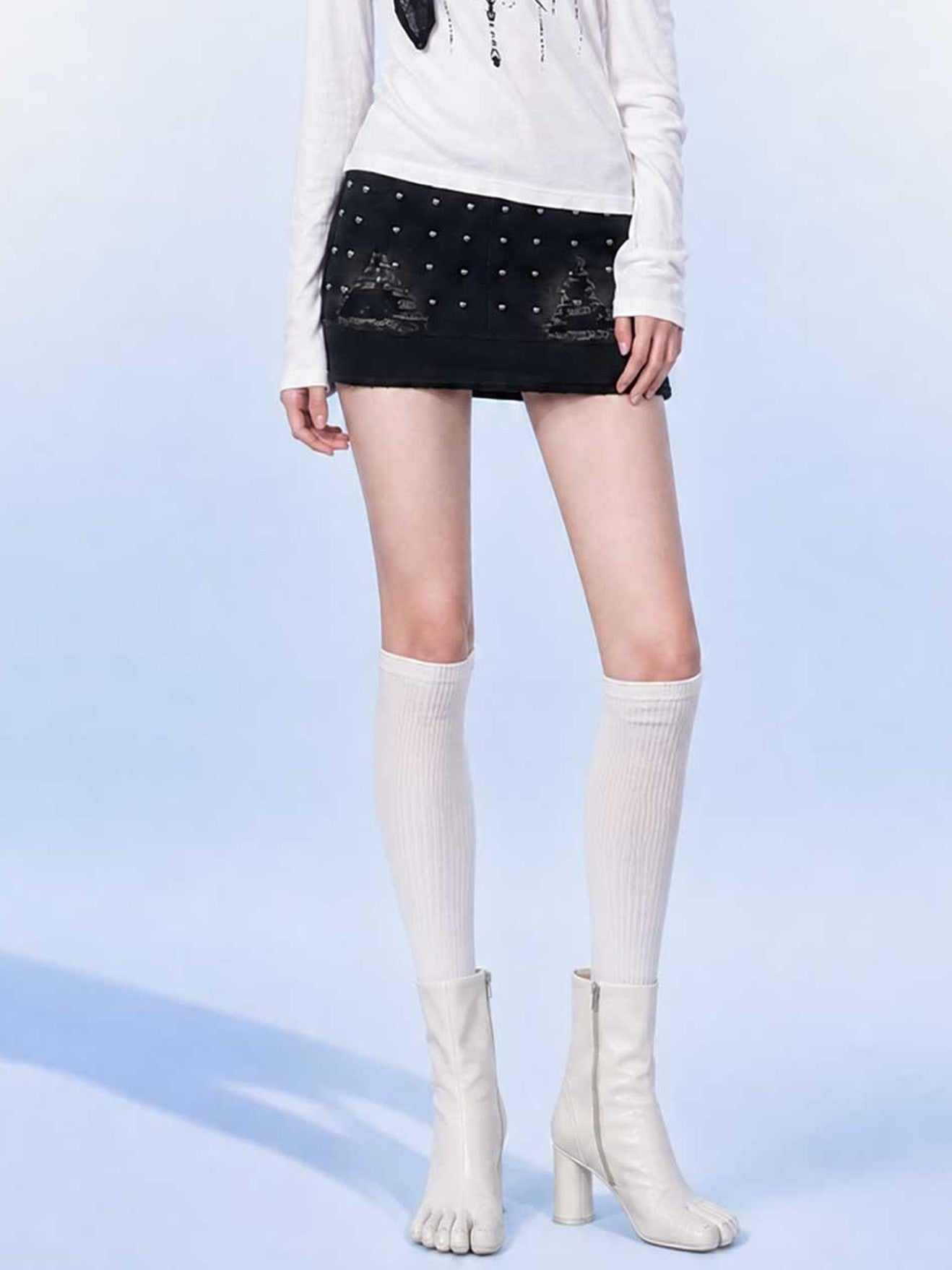 Emoha Black Studded Low Waist Metal Hardware A Line Women&