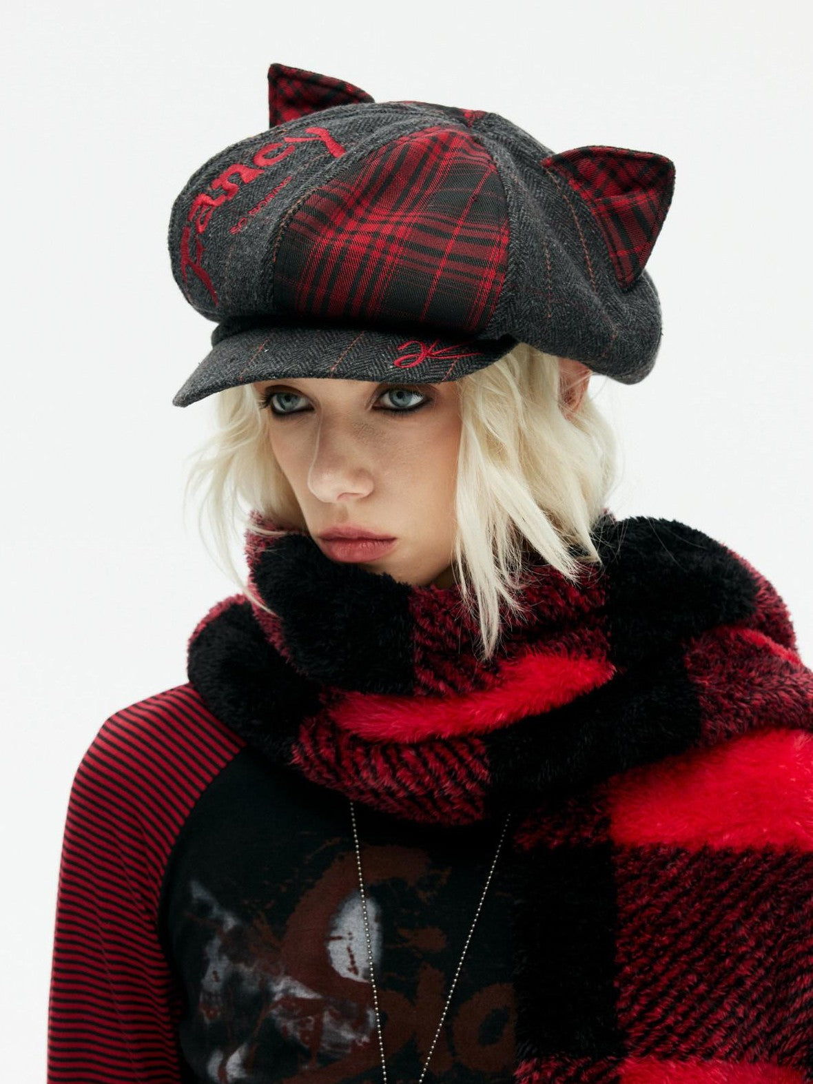 Emoha Cat Ear Punk Octagonal Curved Brim Women&