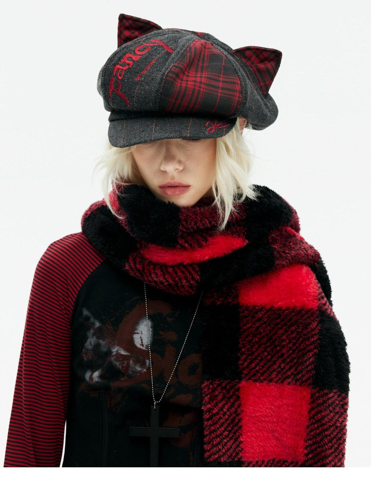 Emoha Cat Ear Punk Octagonal Curved Brim Women&