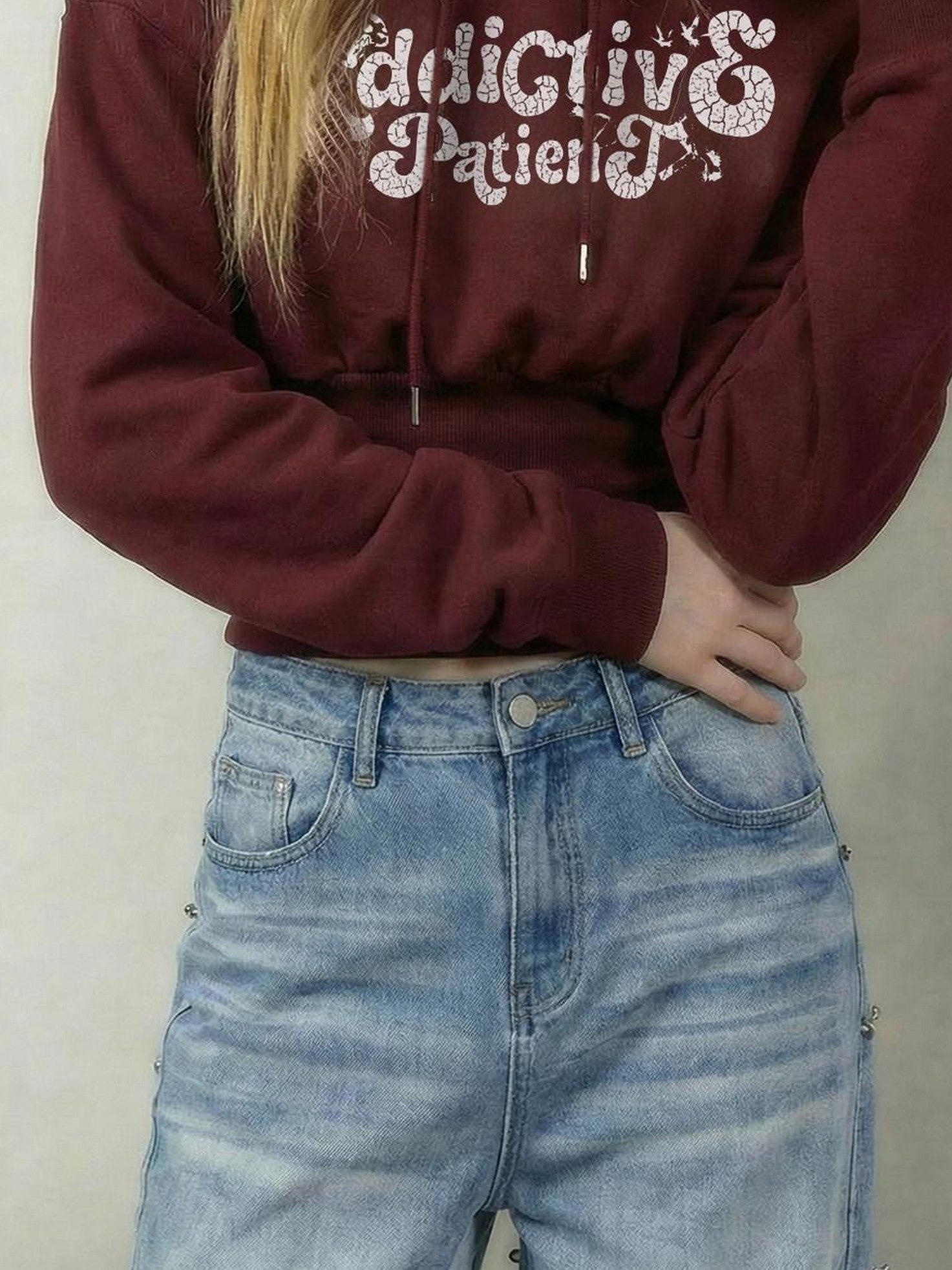 Emoha Deep Red 3d Letter Embossed Slim Fit Women&