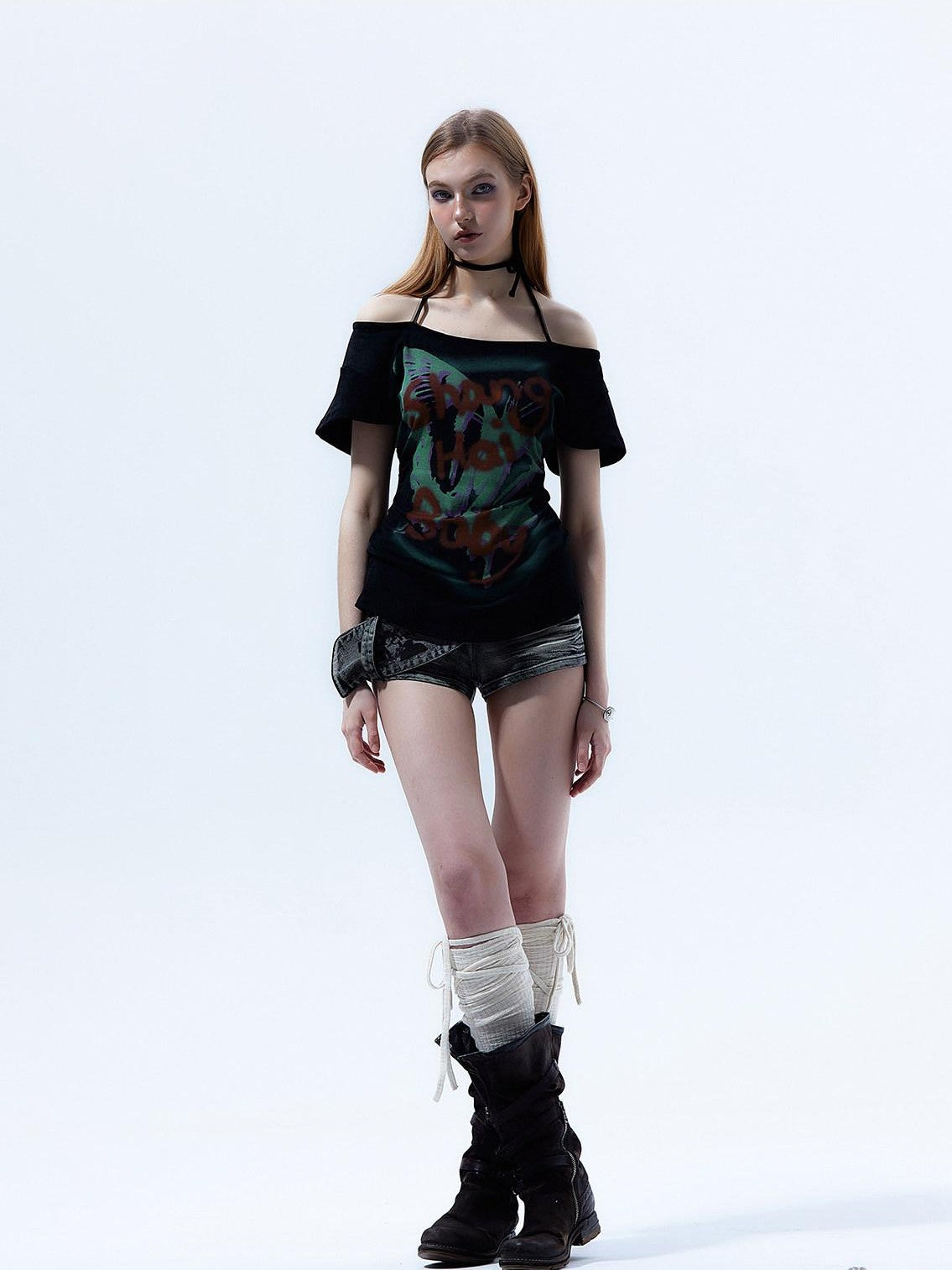 Emoha Flutter Sleeve Letter Print Distressed Slim Women&