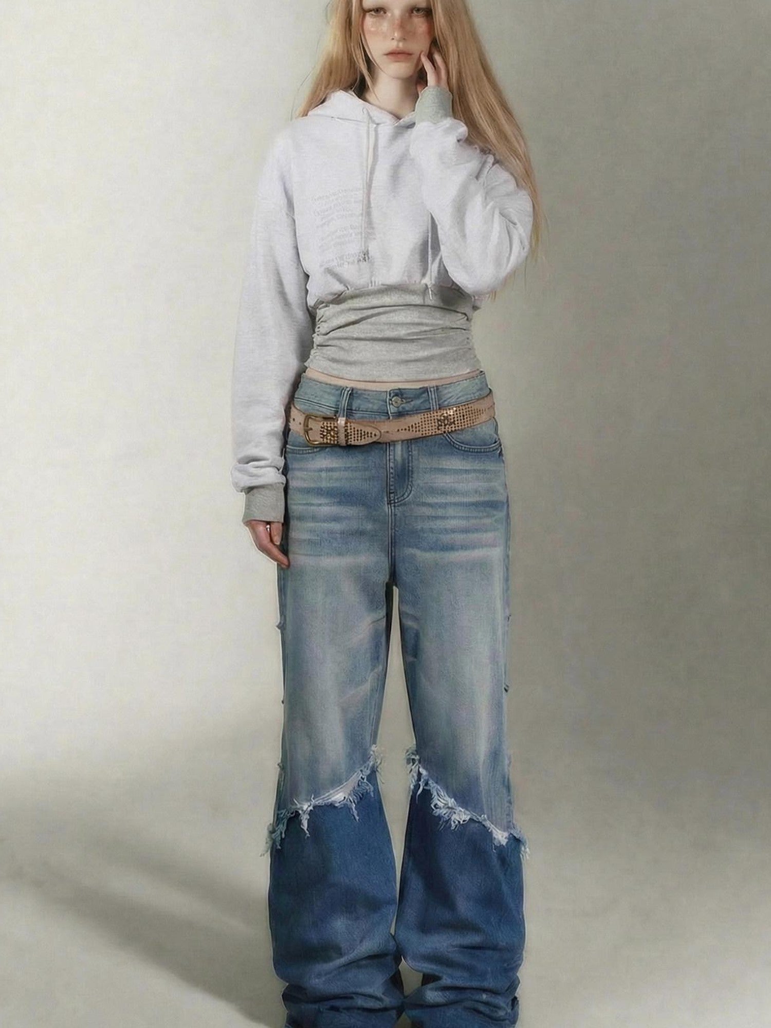 Emoha Gray Girl Print Fleece Lined Slim Cropped Women&