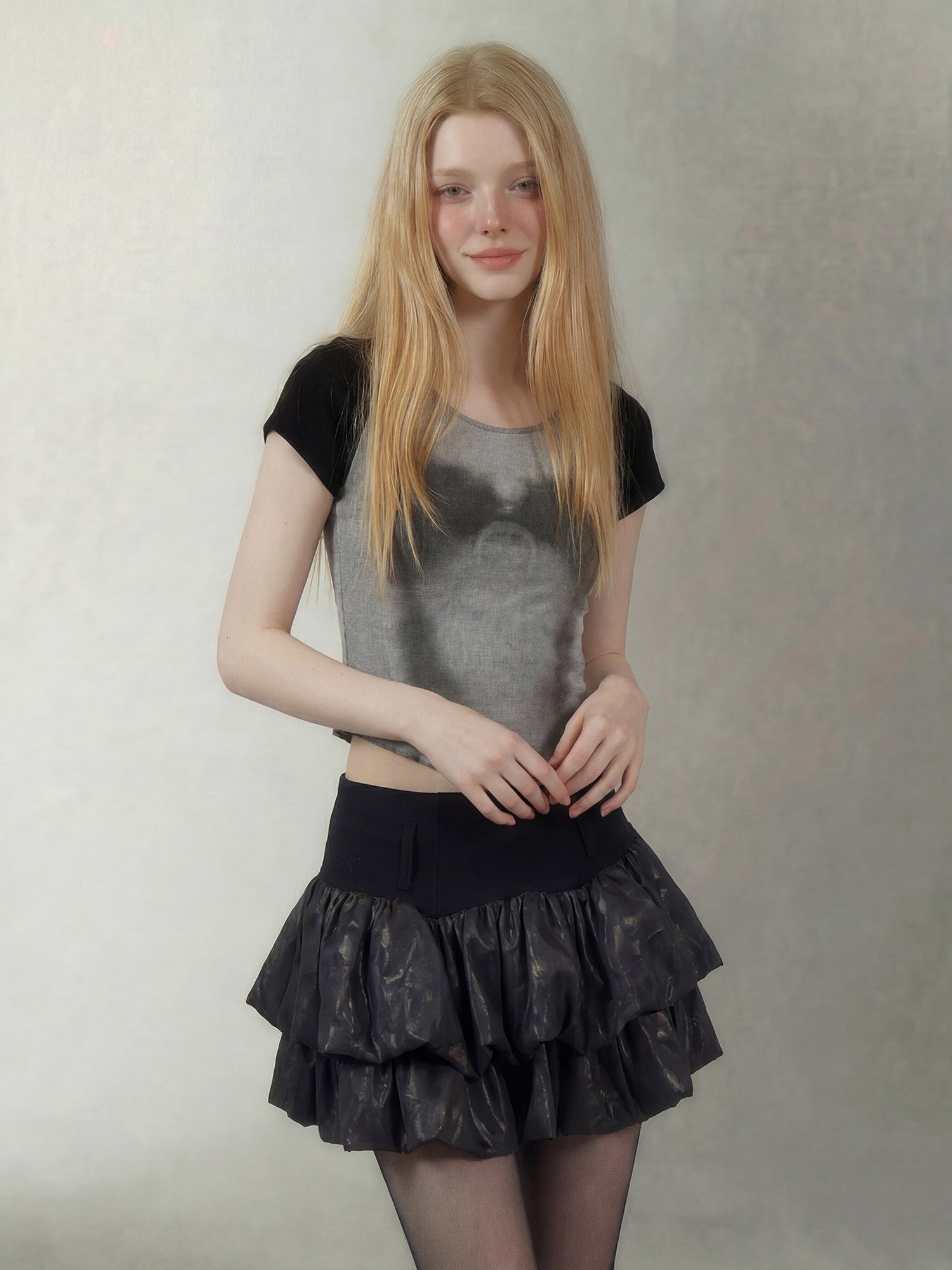 Emoha Gray Spliced Character Print Punk Women&
