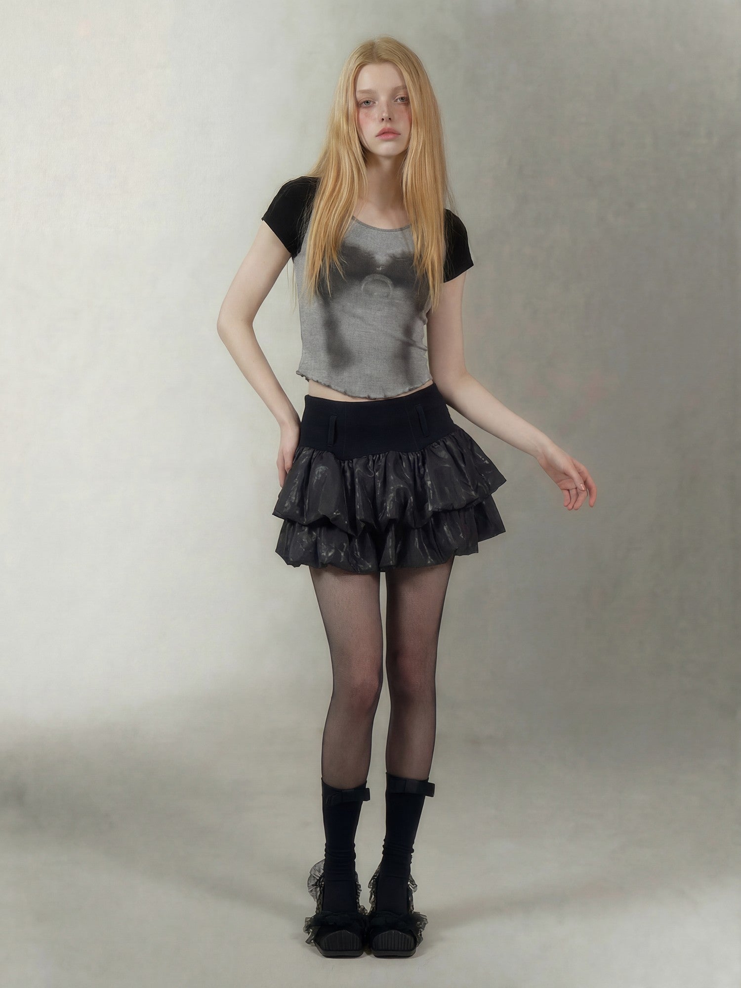 Emoha Gray Spliced Character Print Punk Women&