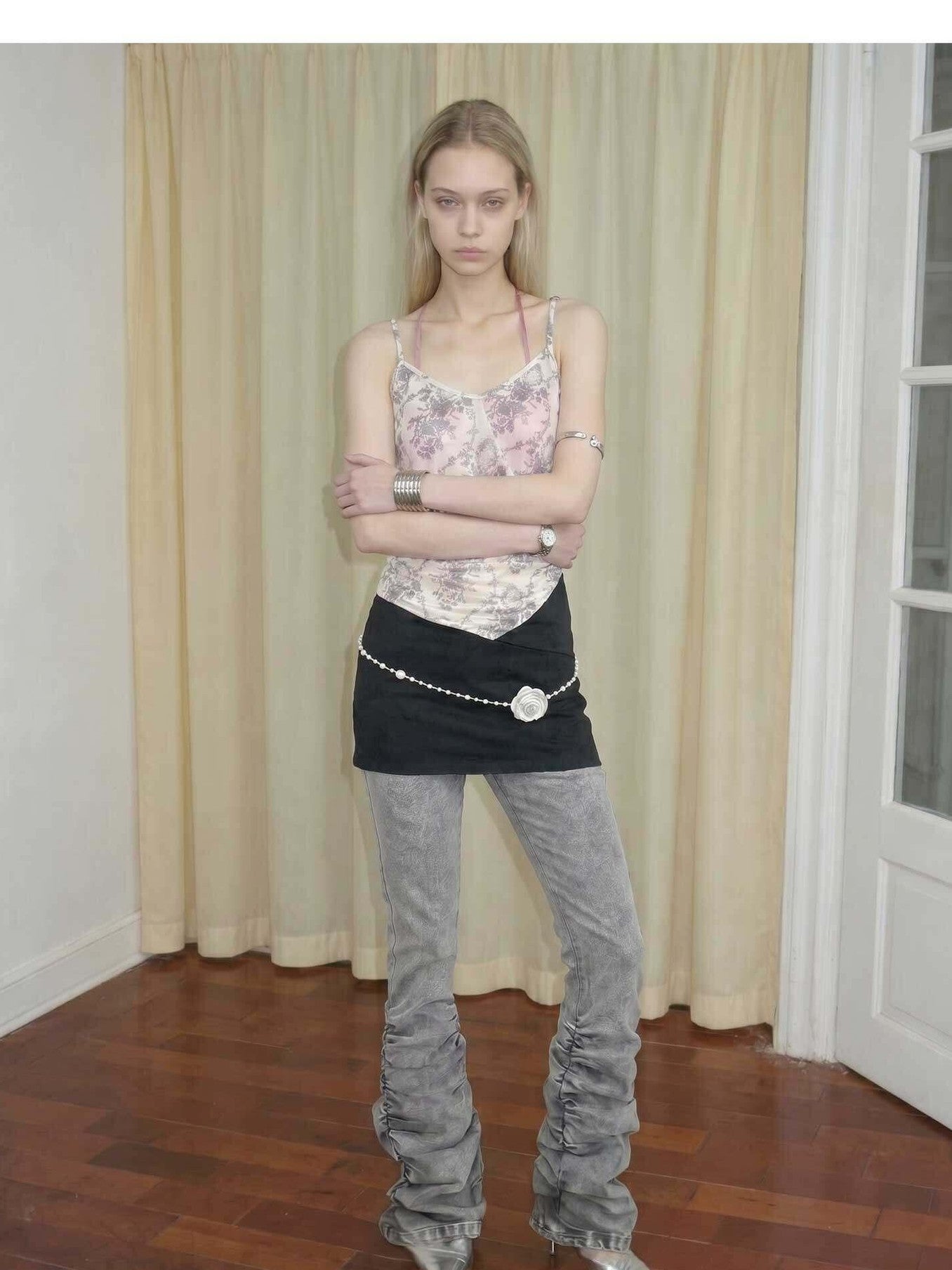 Emoha Gray Vintage Low Waist Ruched Women&