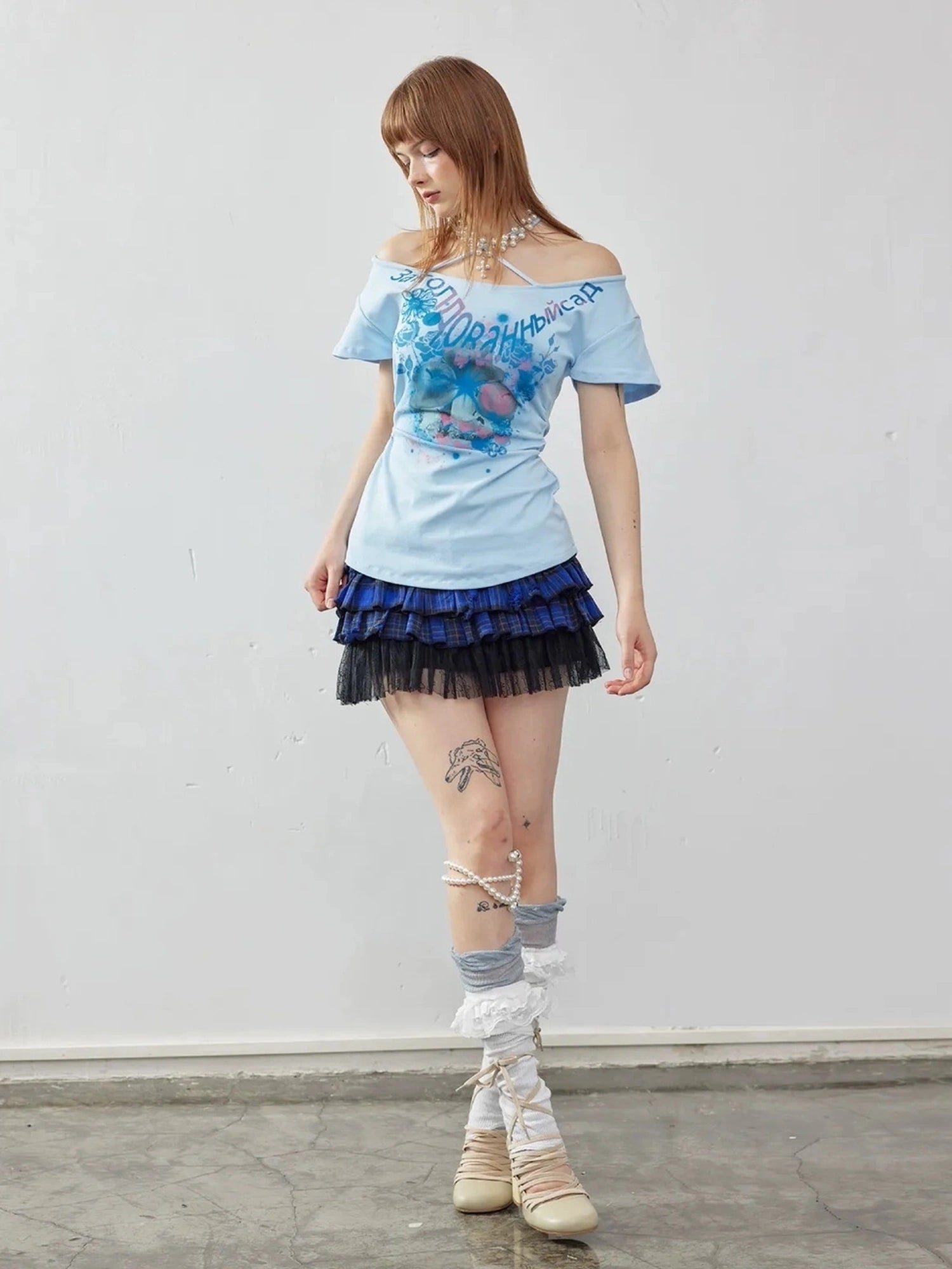 Emoha Layered Blue Lace Ballet A Line Skirt