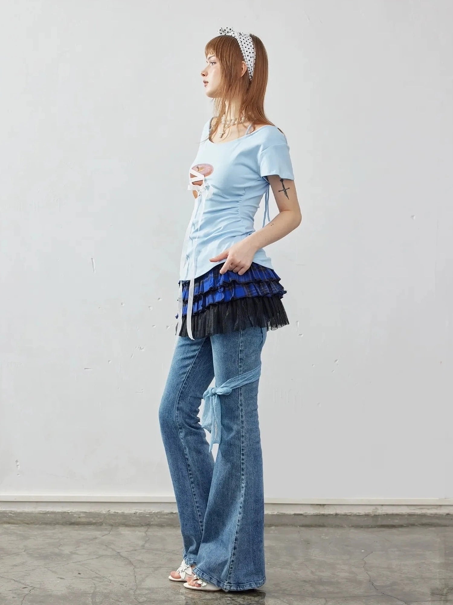 Emoha Layered Blue Lace Ballet A Line Skirt