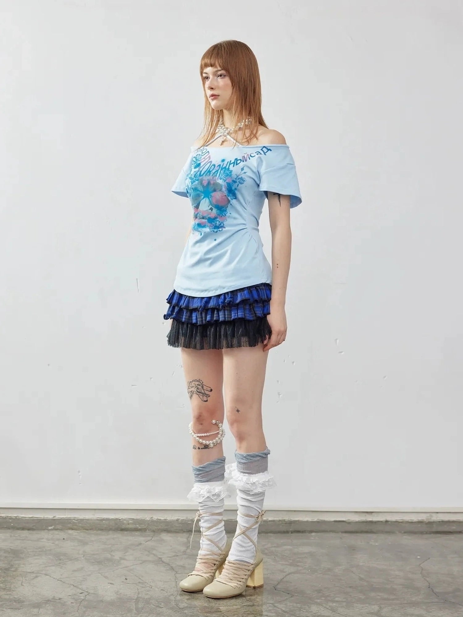 Emoha Layered Blue Lace Ballet A Line Skirt
