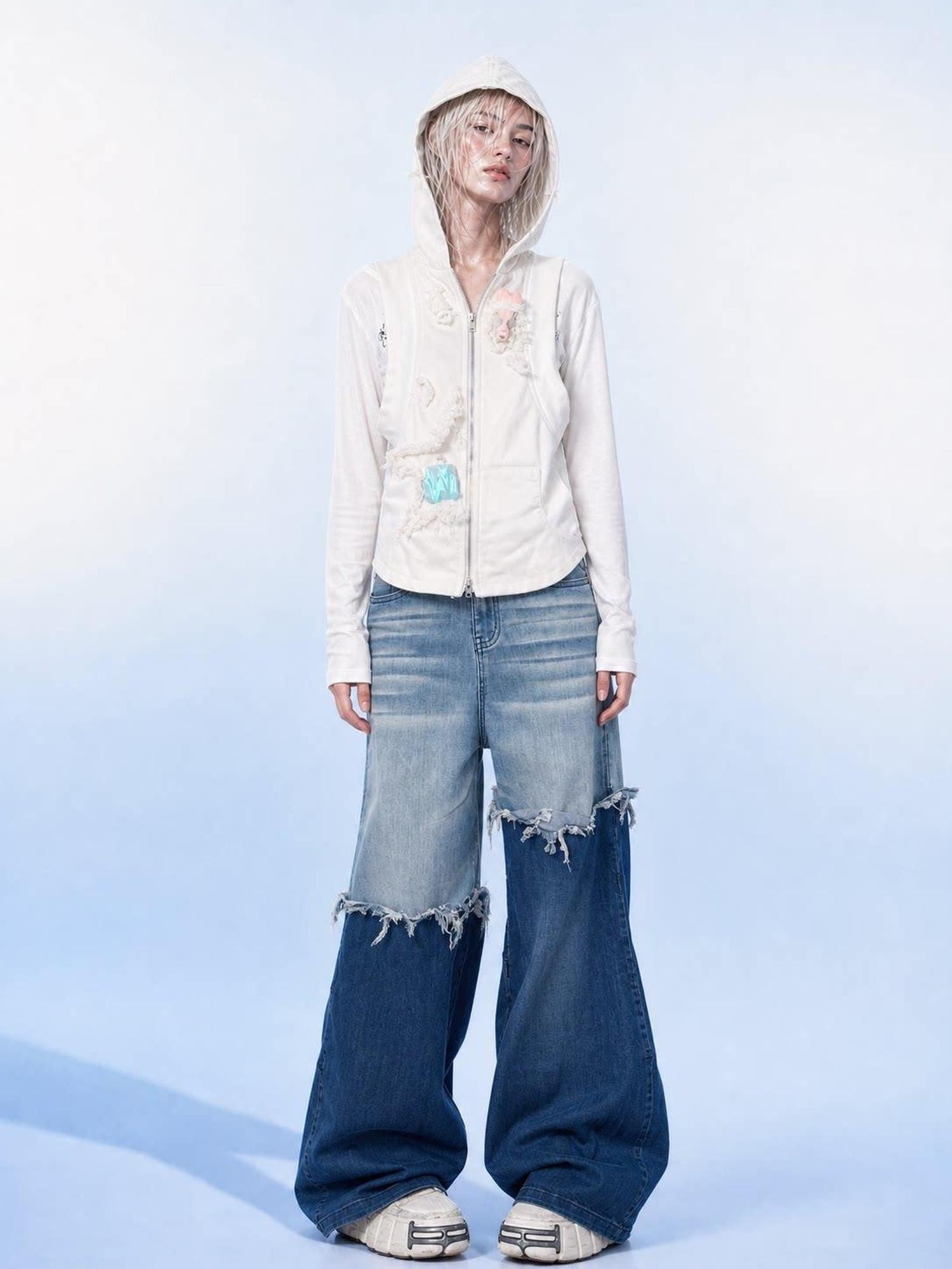 Emoha Light Blue Washed Convertible Low Waist Women&