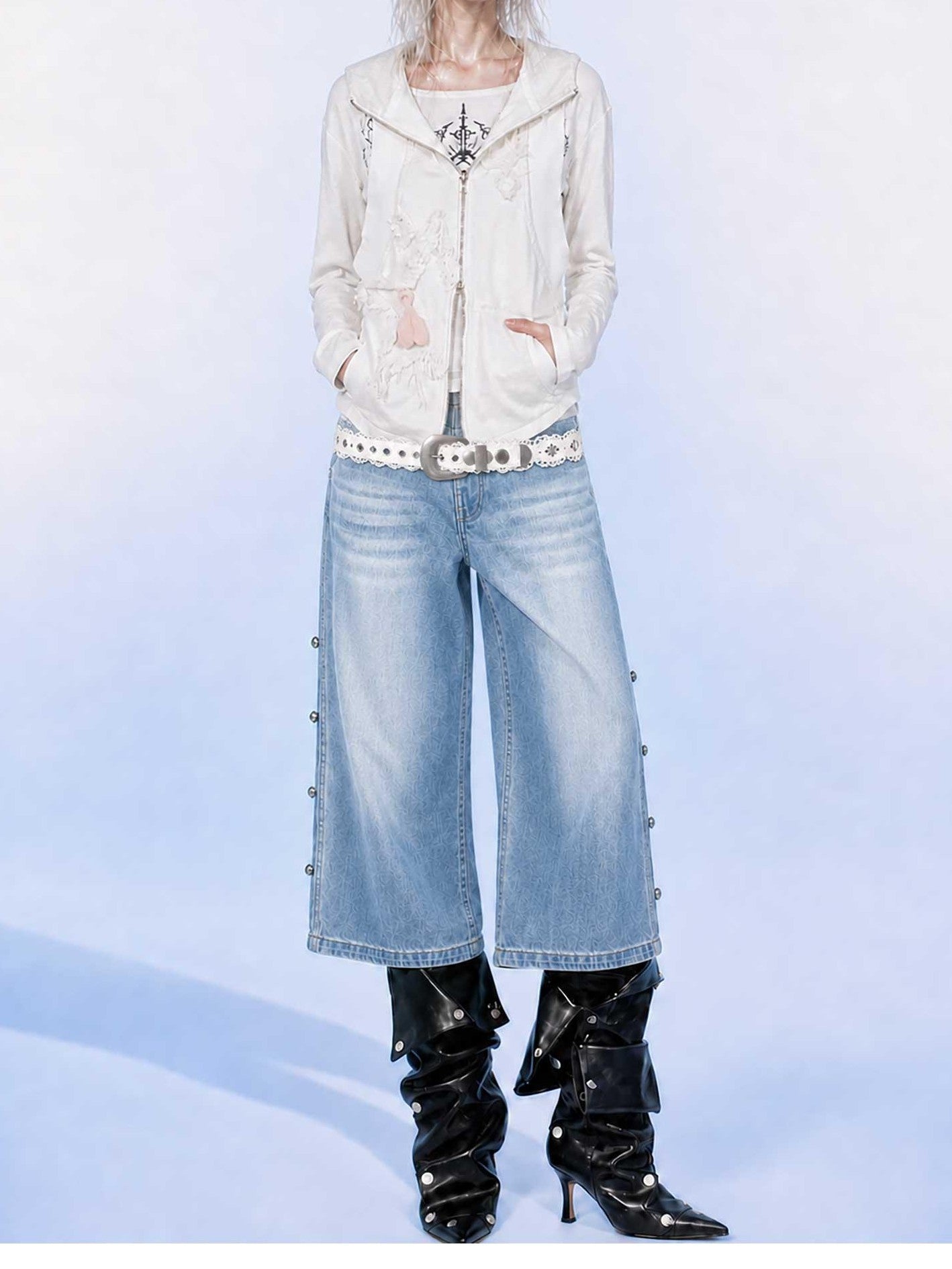 Emoha Light Blue Washed Convertible Low Waist Women&