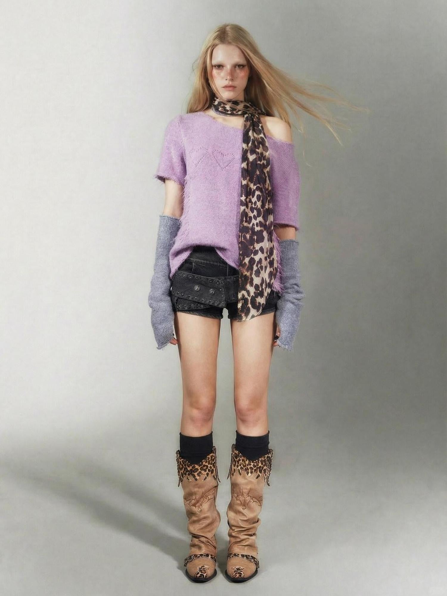 Emoha Punk Distressed Soft Knit Purple Women&