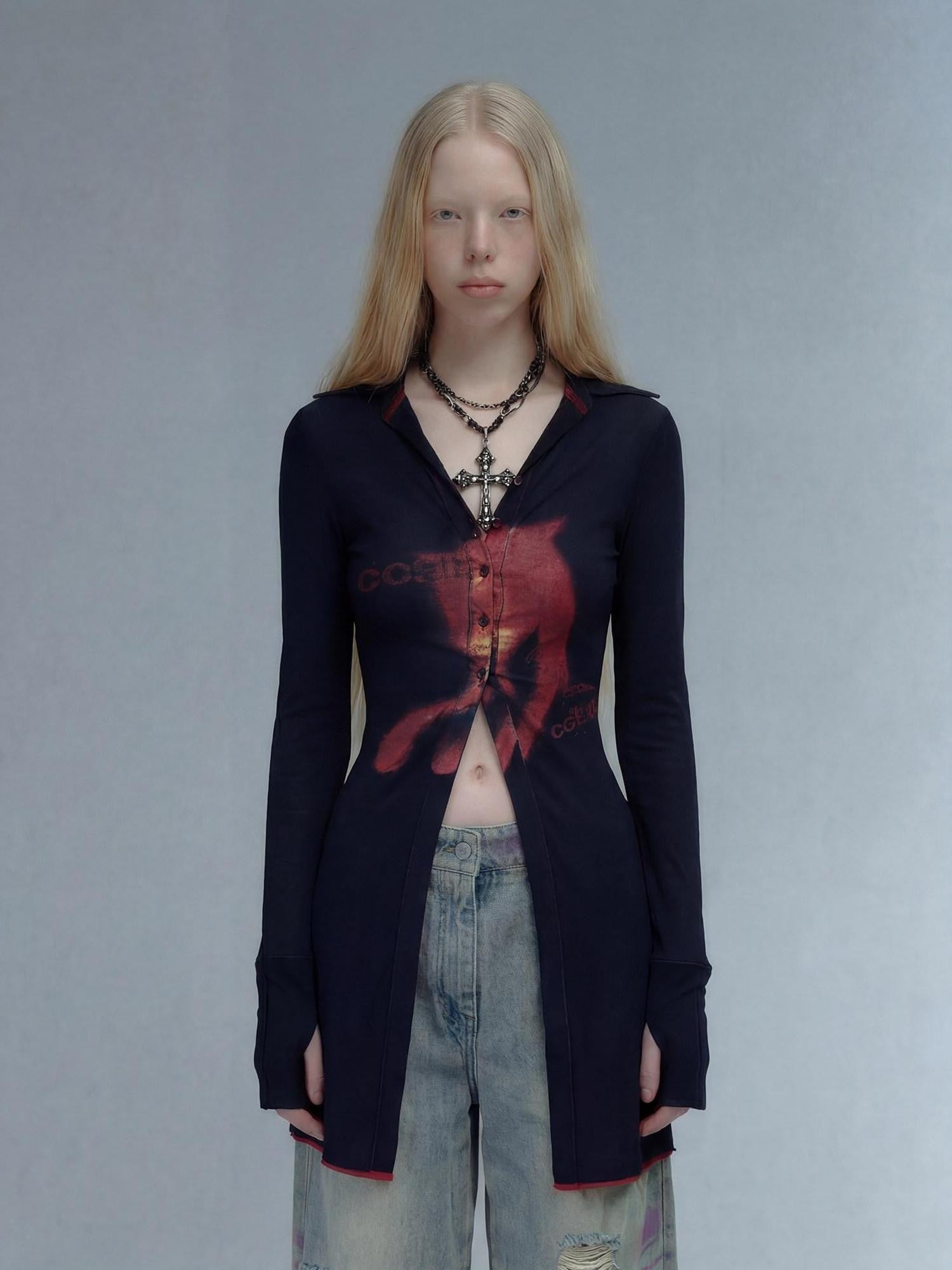 Emoha Punk Rock Band Print Y2k Slim Women&