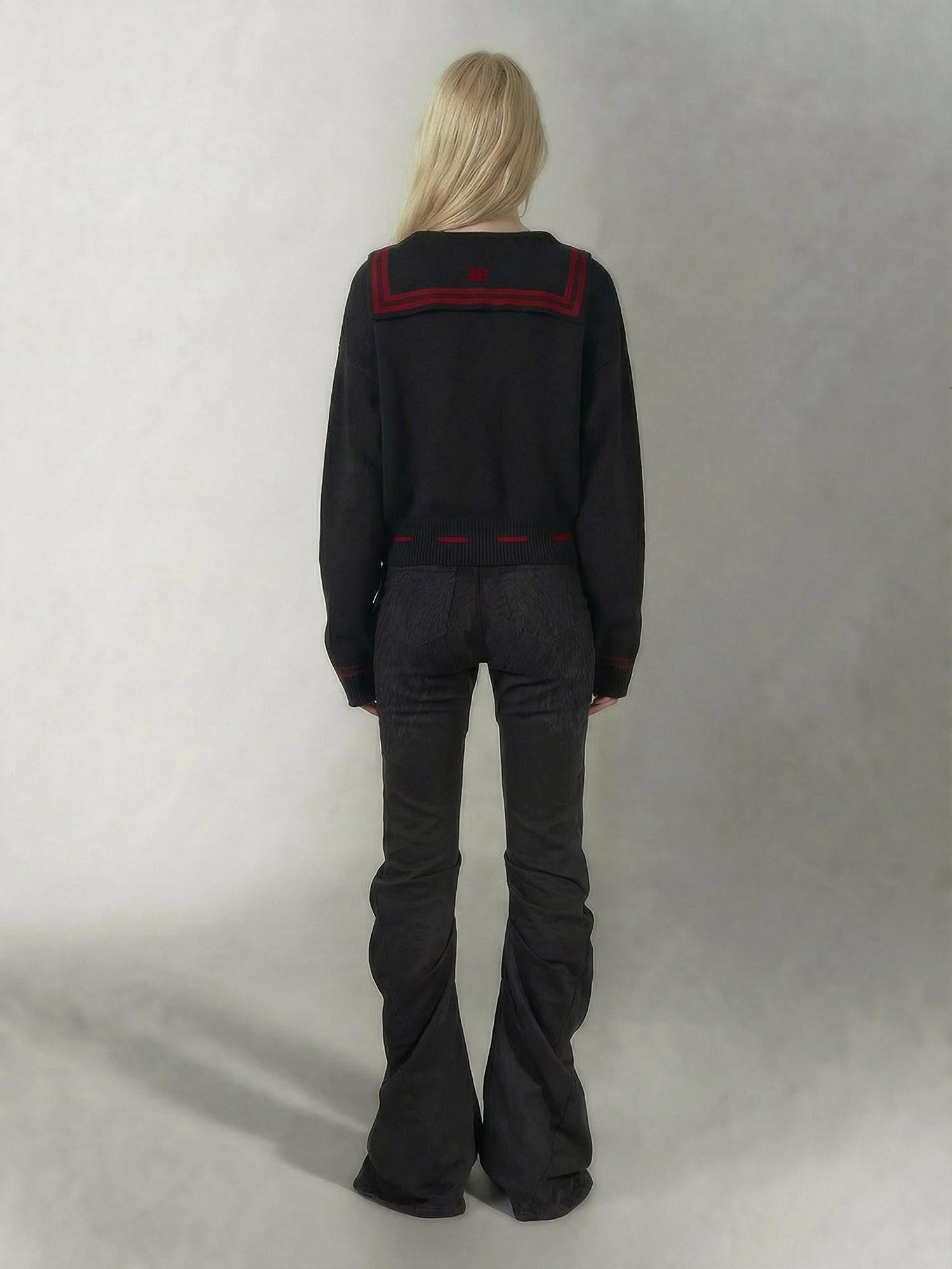 Emoha Red Black Punk Sailor Animal Character Knit Women&