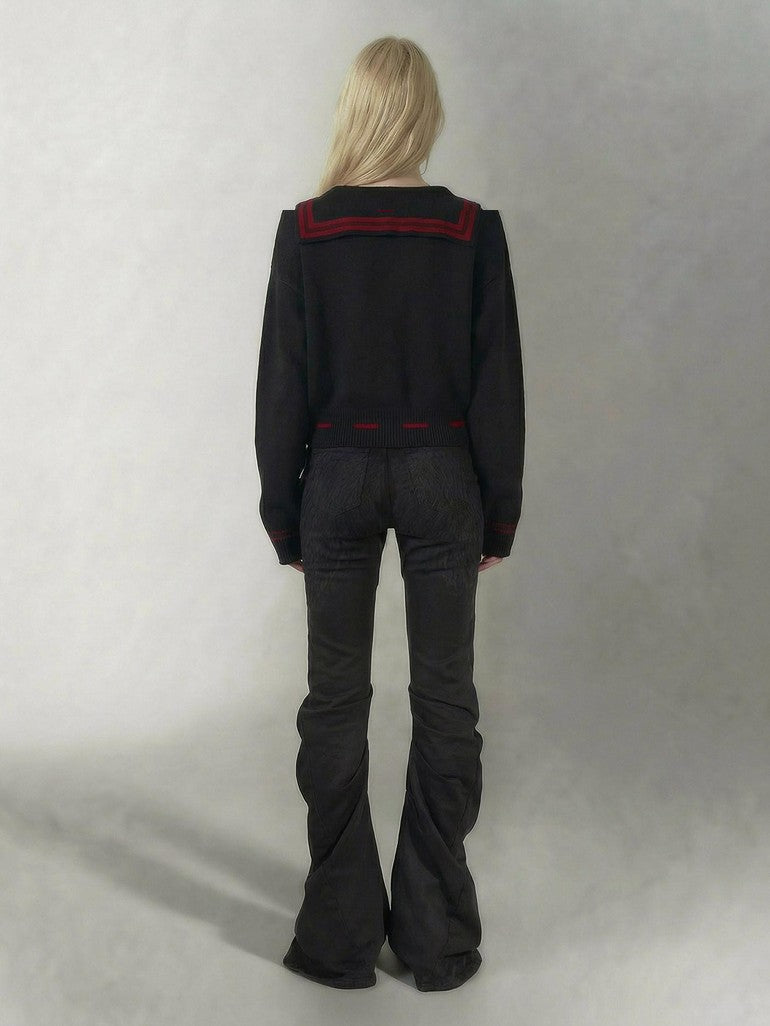 Emoha Red Black Punk Sailor Animal Character Knit Women&