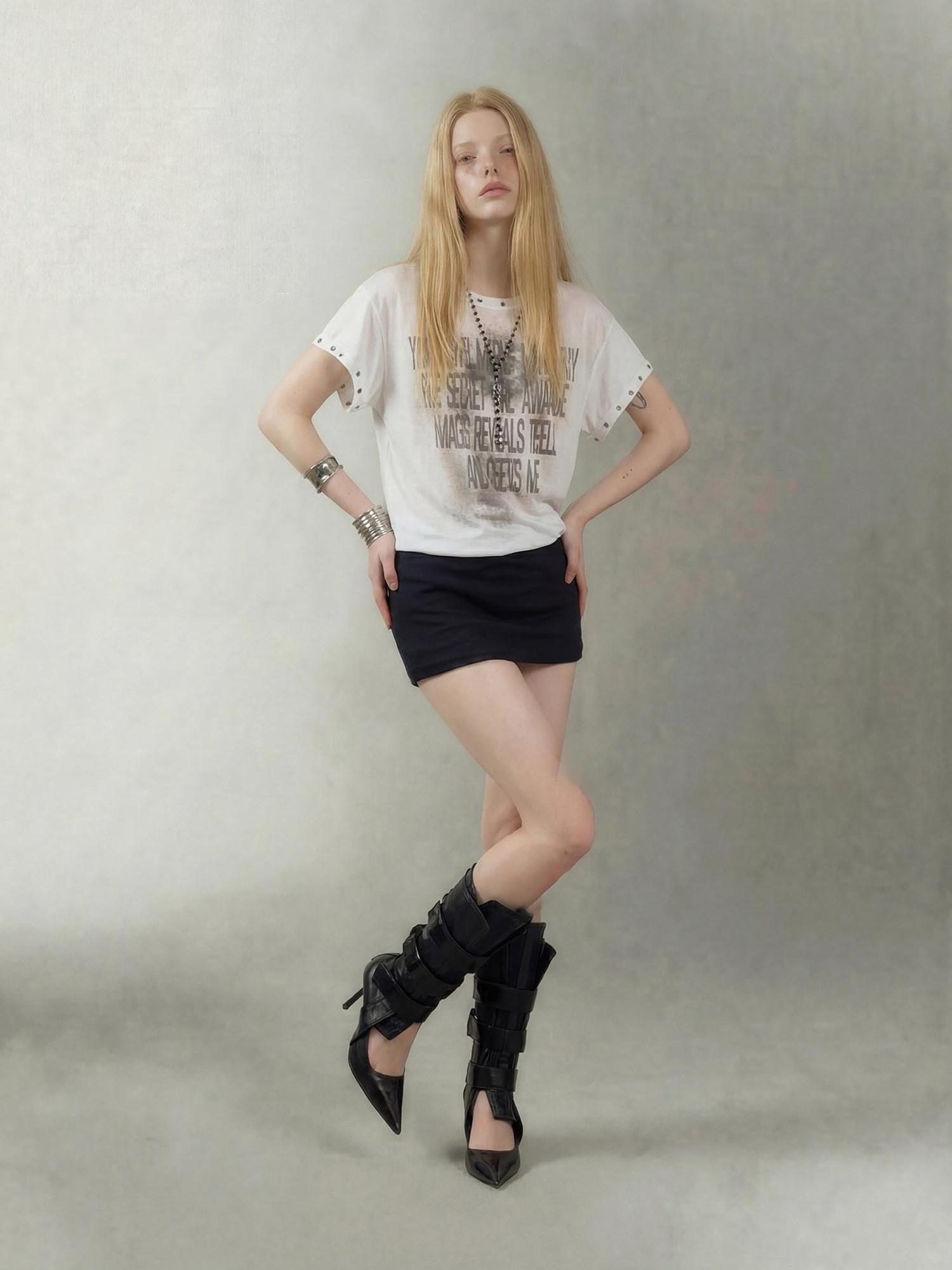 Emoha Studded Print Patchwork Punk Graphic Women&