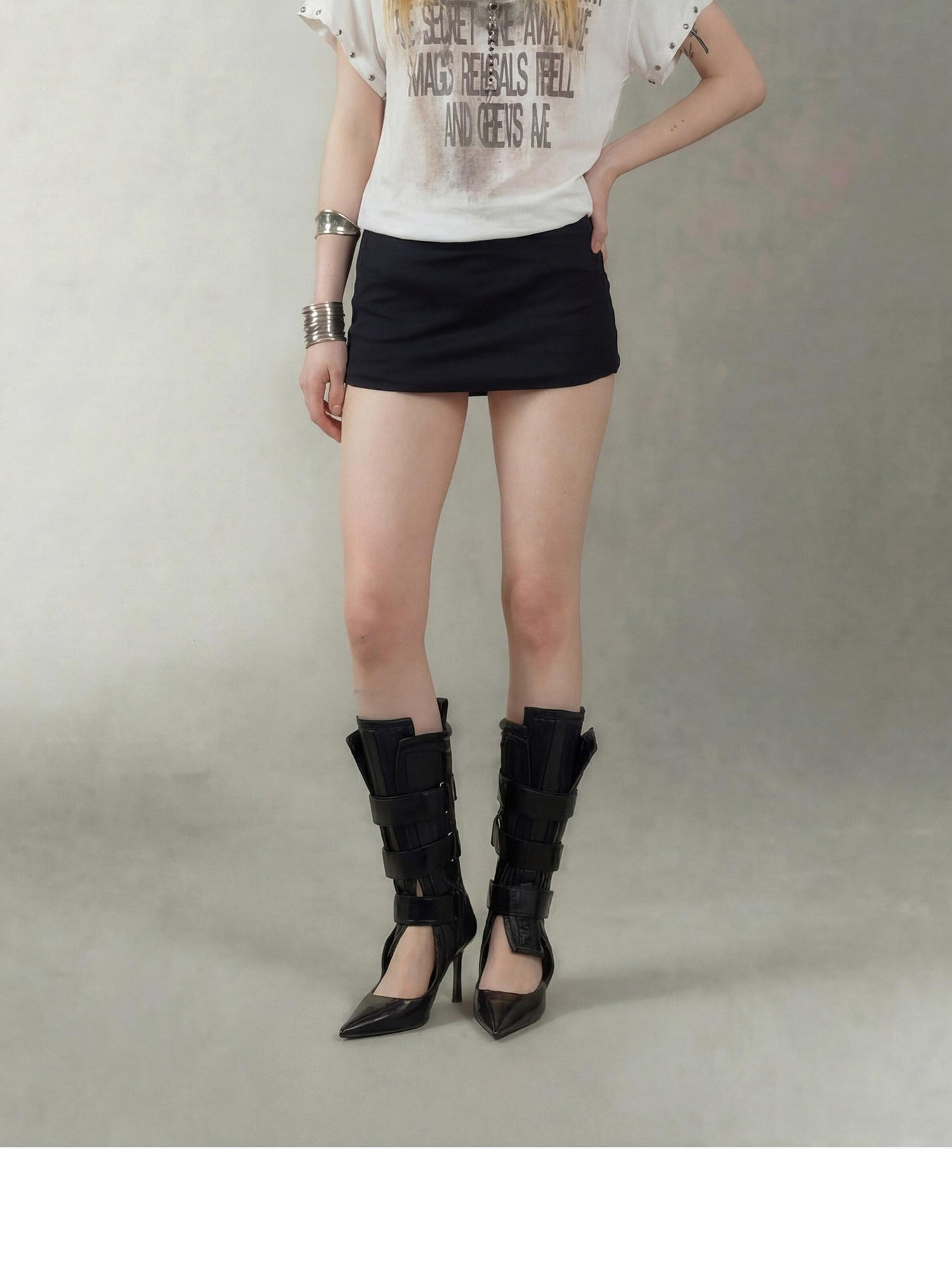 Emoha Studded Print Patchwork Punk Graphic Women&