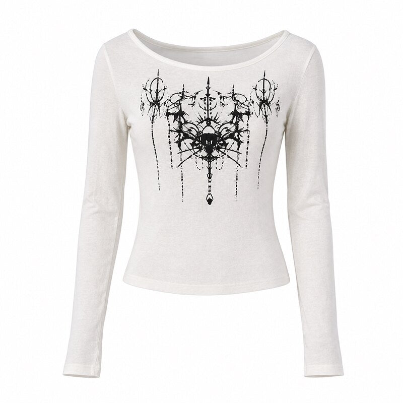 Emoha_White_One_Shoulder_Studded_Gothic_Print_Women&
