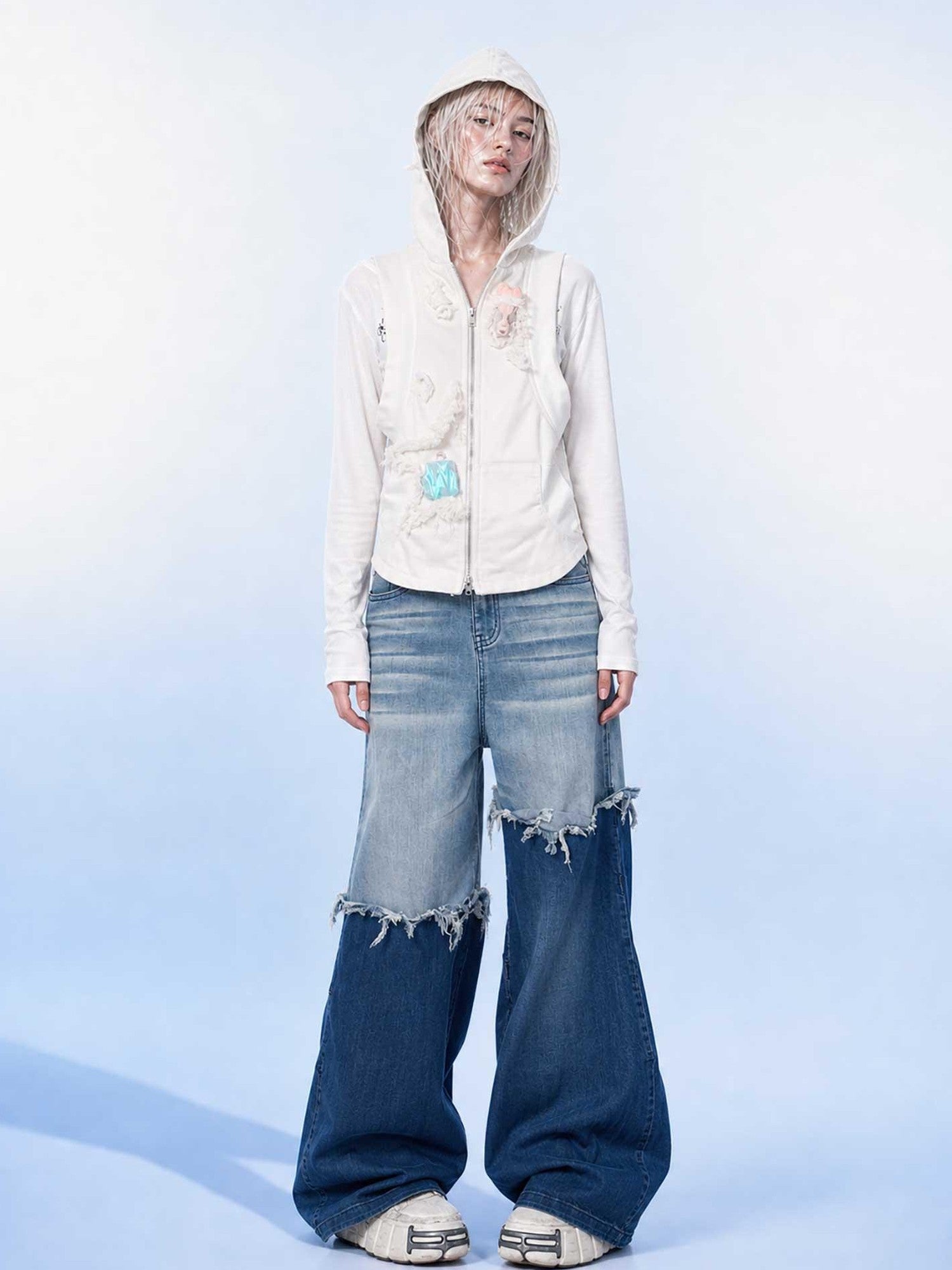 Emoha White Stand Collar Zipper Cropped Slim Sleeveless Women&