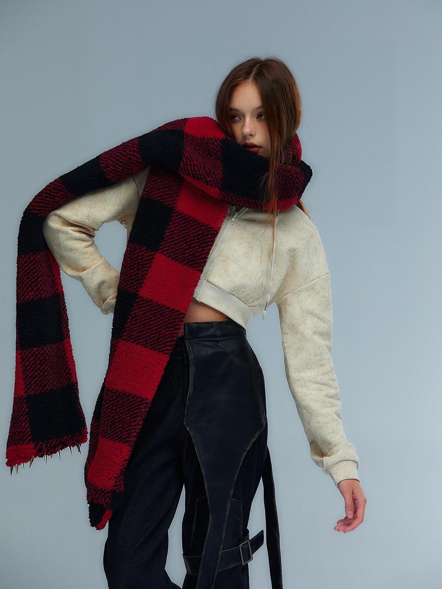 Emoha Y2k Cute Rivet Check Grid Punk Cat Women&