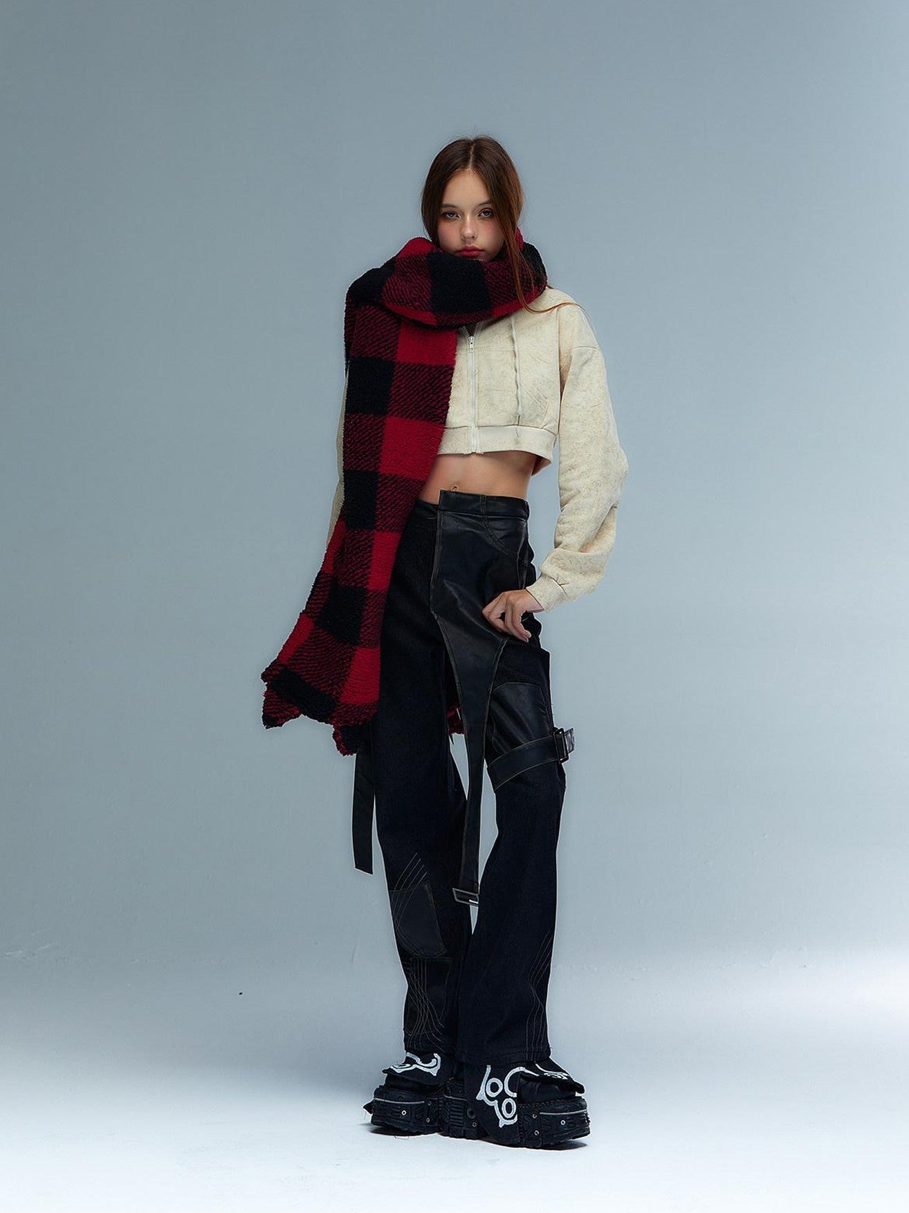 Emoha Y2k Cute Rivet Check Grid Punk Cat Women&