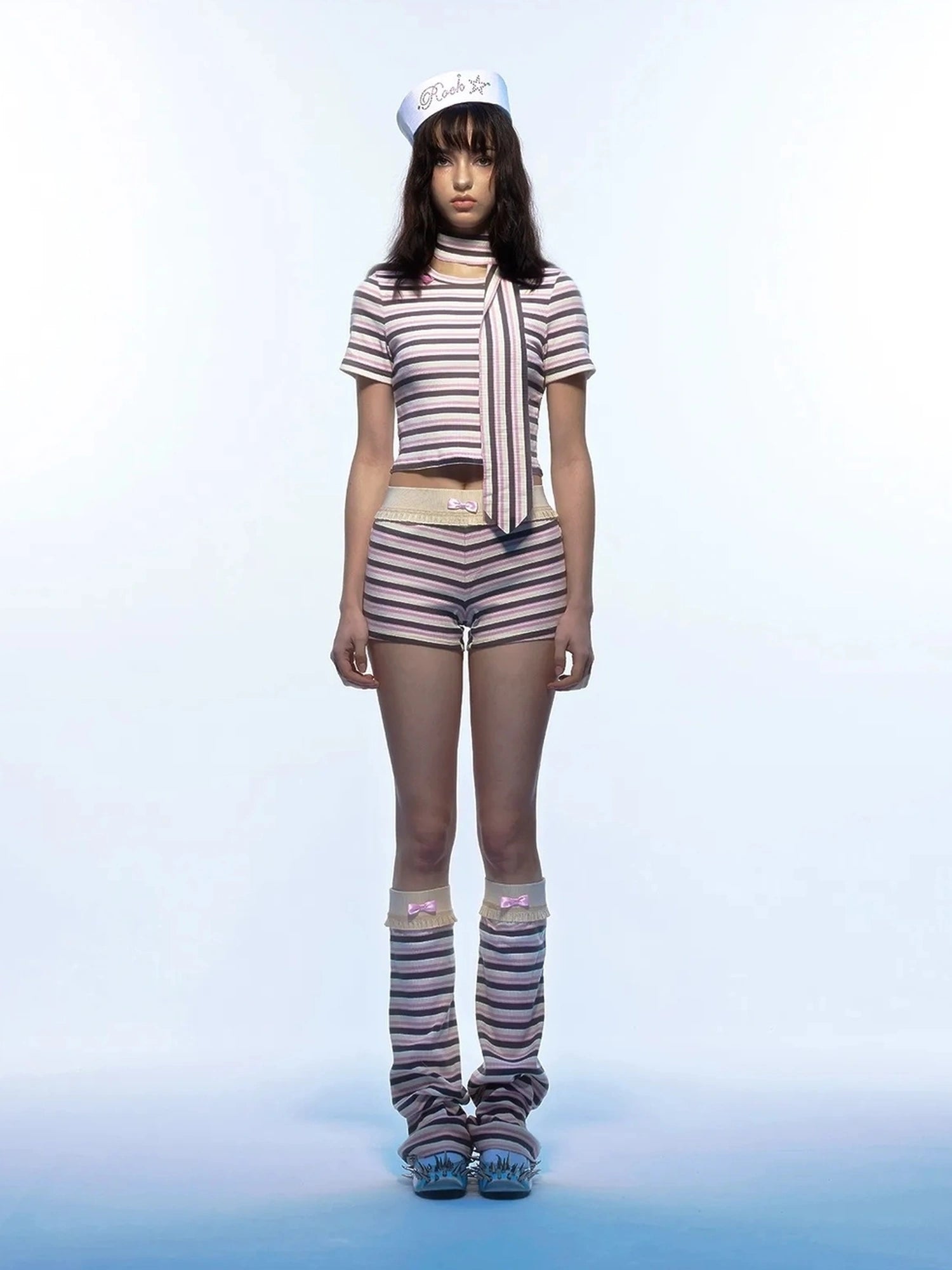 Emoha Y2k Pink Stripe Stretch Bow Cami Pants Set