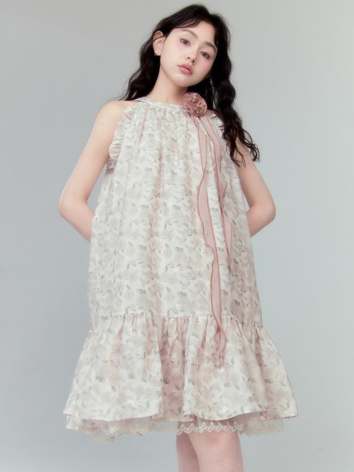 DIDDI MODA Ethereal Blue Floral Embroidery Off Shoulder Beach Dress