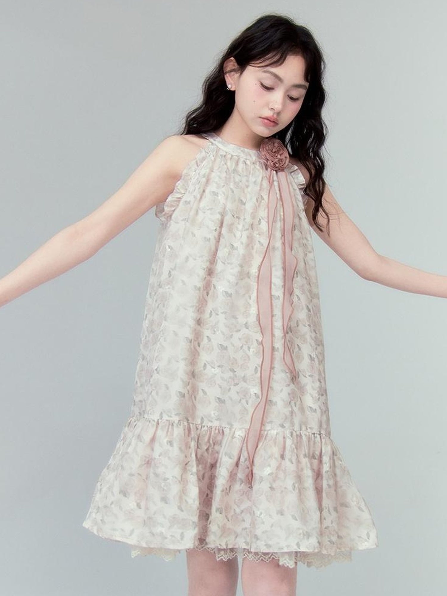 DIDDI MODA Ethereal Blue Floral Embroidery Off Shoulder Beach Dress