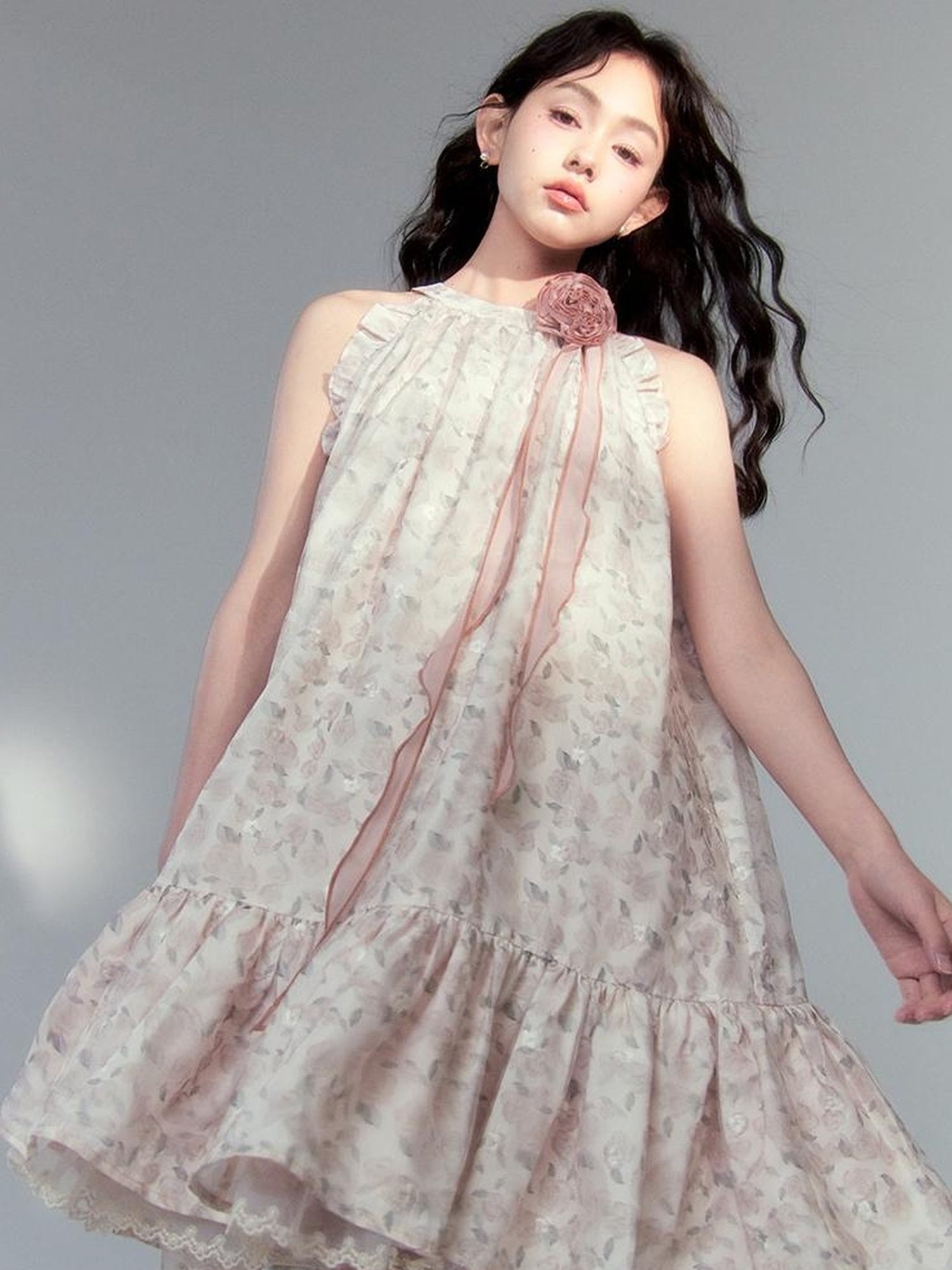 DIDDI MODA Ethereal Blue Floral Embroidery Off Shoulder Beach Dress