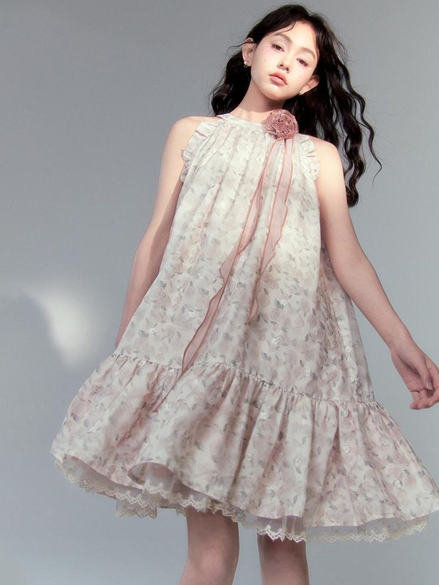 DIDDI MODA Ethereal Blue Floral Embroidery Off Shoulder Beach Dress