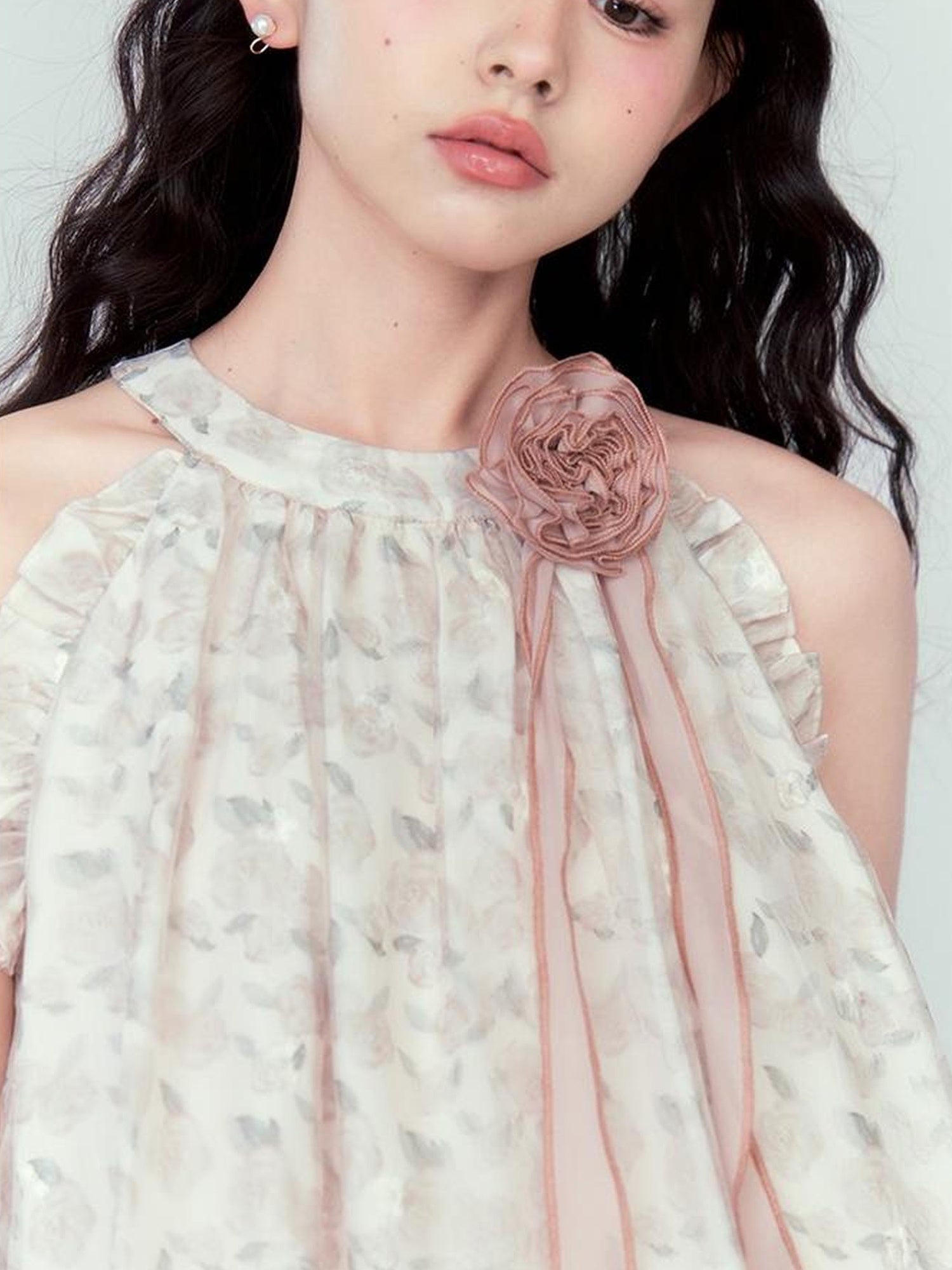 DIDDI MODA Ethereal Blue Floral Embroidery Off Shoulder Beach Dress