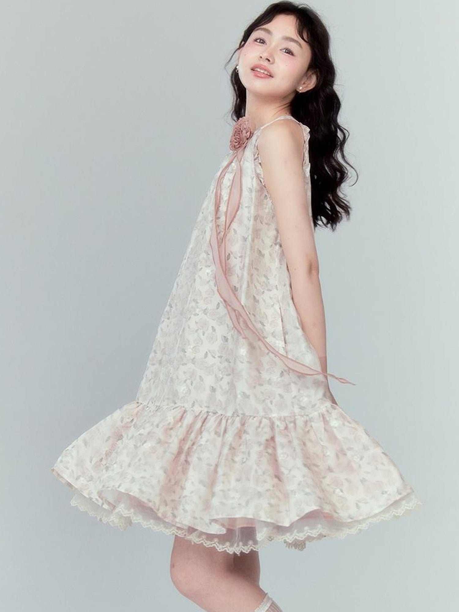 DIDDI MODA Ethereal Blue Floral Embroidery Off Shoulder Beach Dress