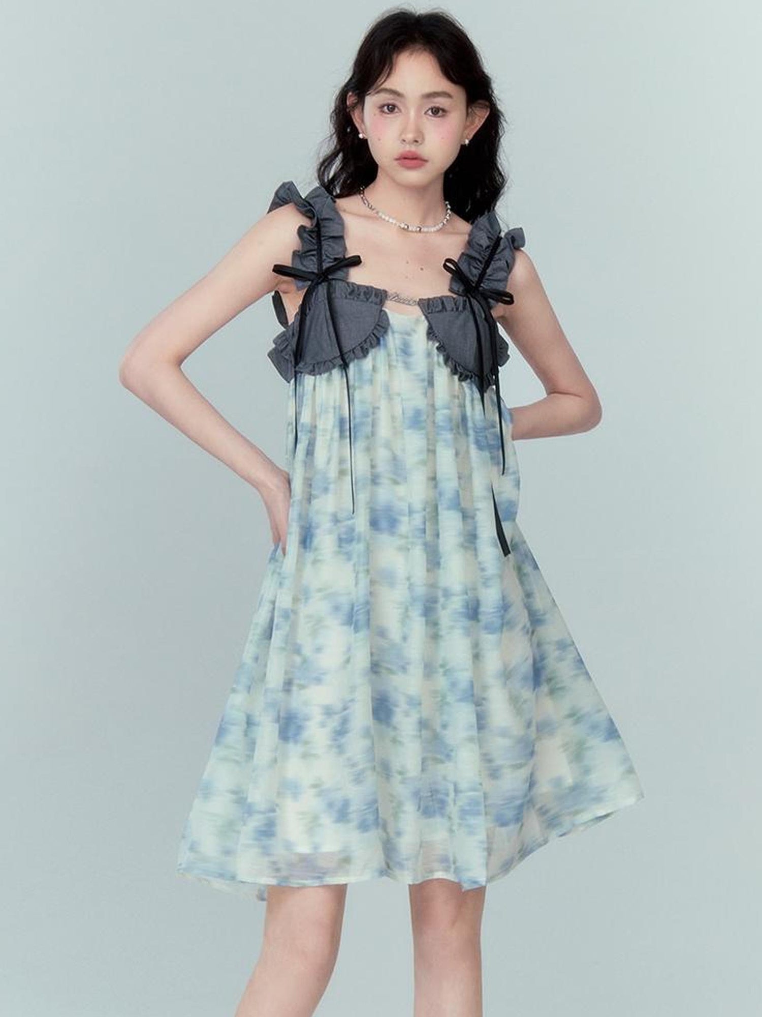 DIDDI MODA Ethereal Floral A Line Sundress With Ruffled Hem