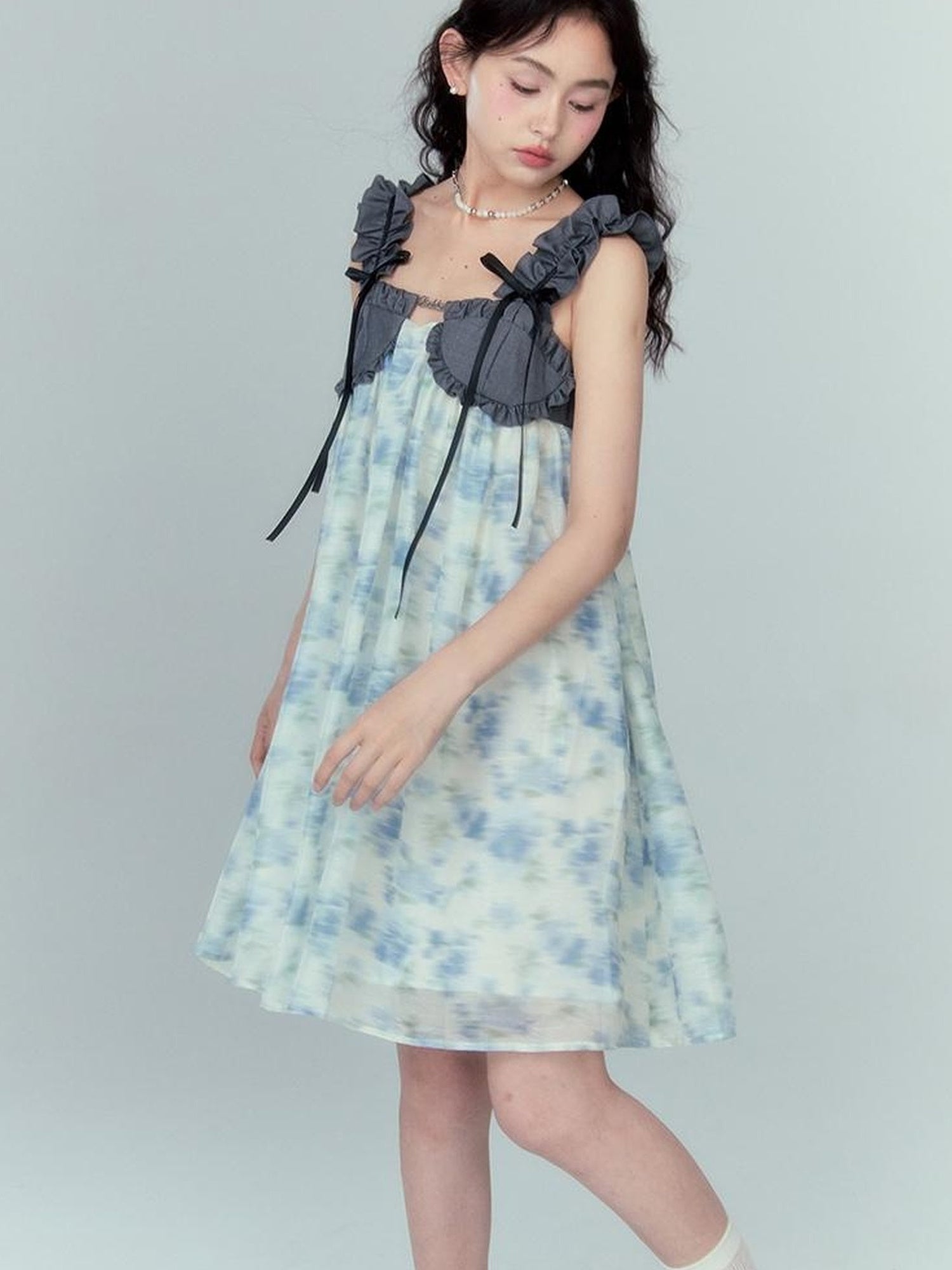 DIDDI MODA Ethereal Floral A Line Sundress With Ruffled Hem