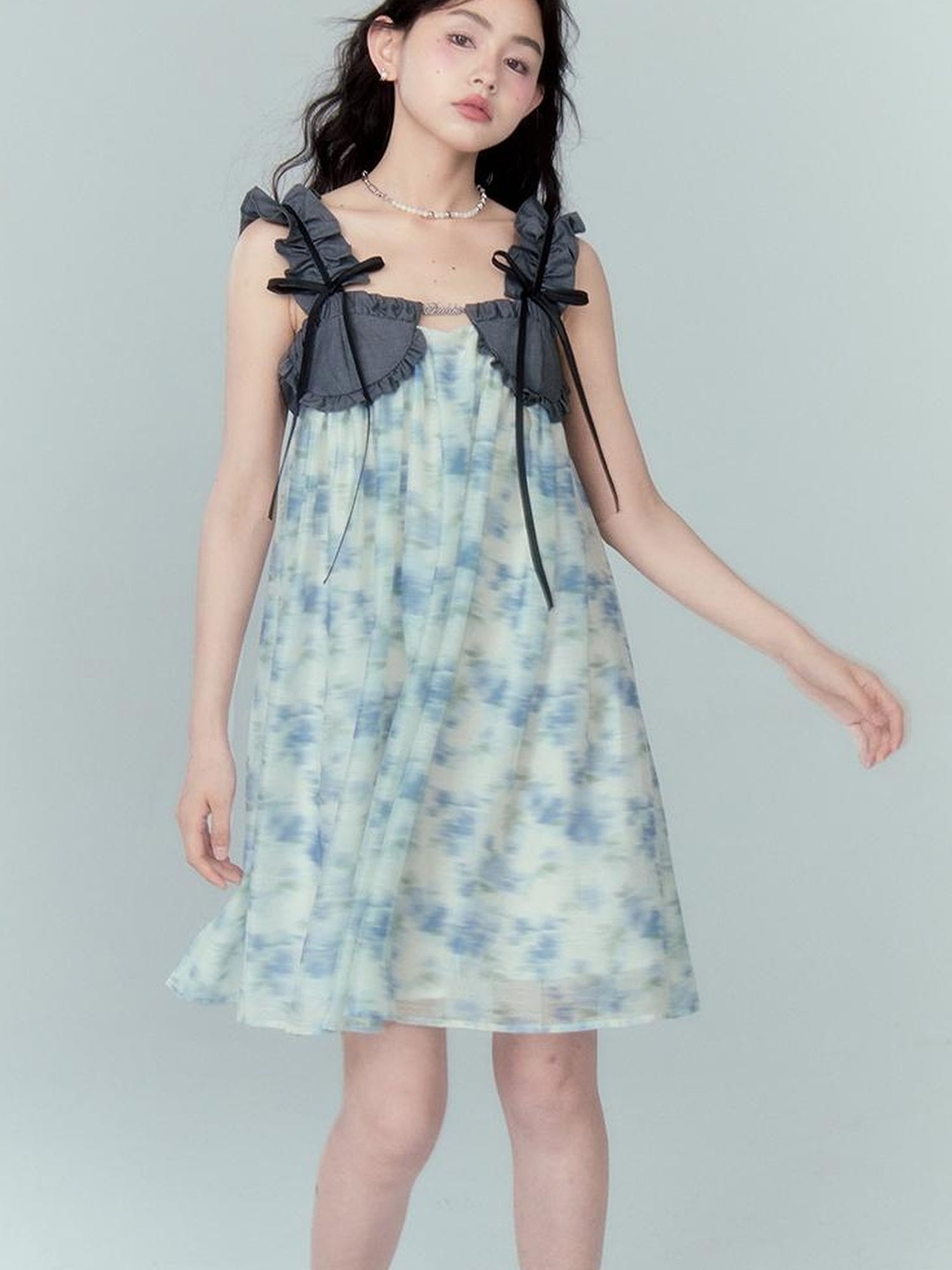DIDDI MODA Ethereal Floral A Line Sundress With Ruffled Hem