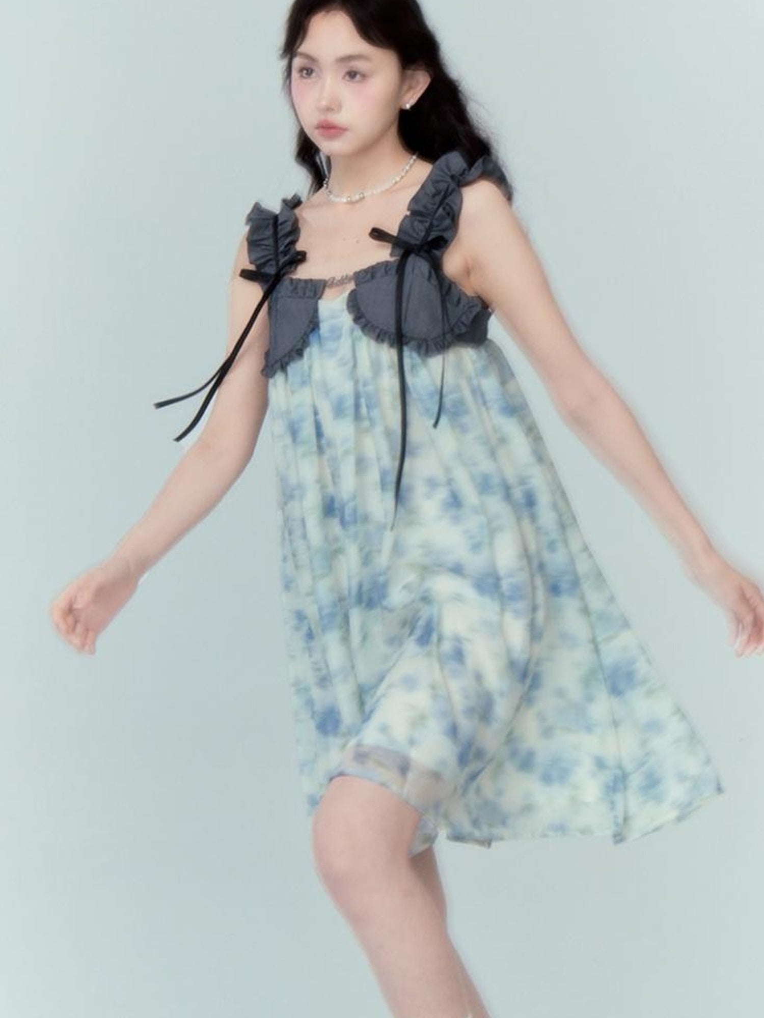 DIDDI MODA Ethereal Floral A Line Sundress With Ruffled Hem