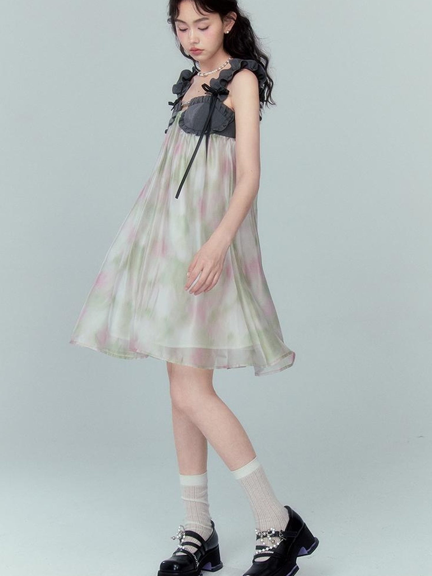 DIDDI MODA Ethereal Floral A Line Sundress With Ruffled Hem