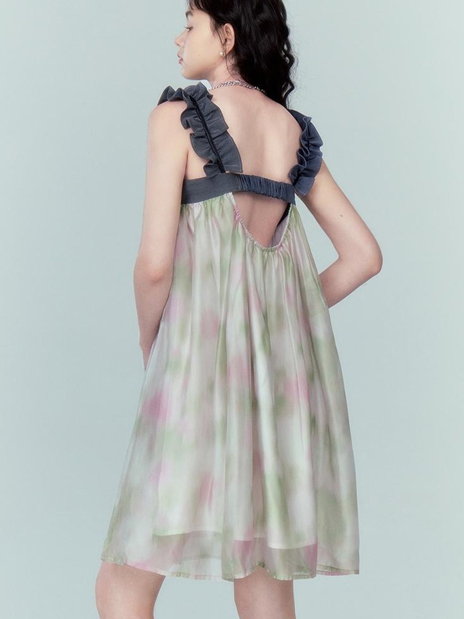 DIDDI MODA Ethereal Floral A Line Sundress With Ruffled Hem