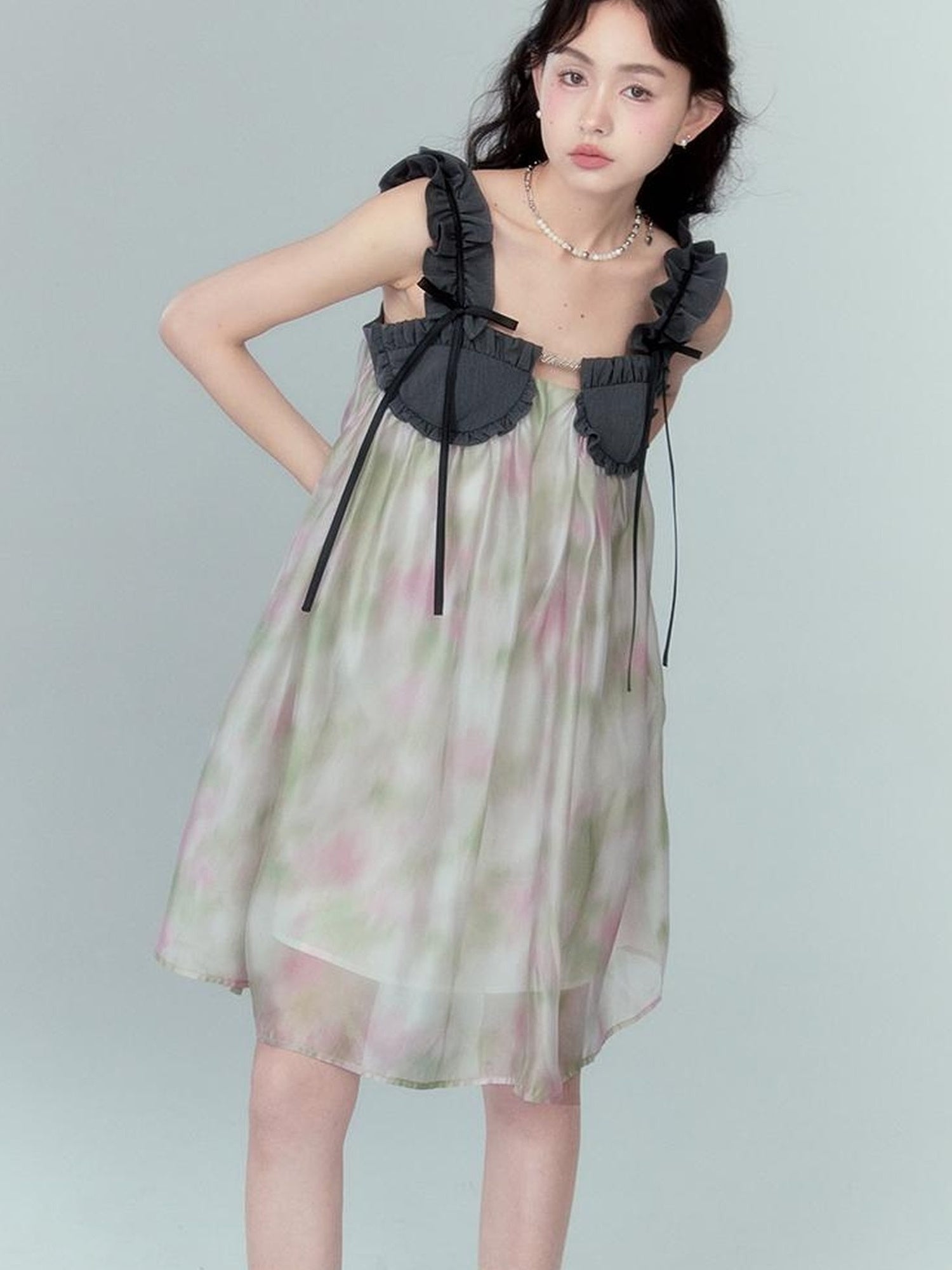 DIDDI MODA Ethereal Floral A Line Sundress With Ruffled Hem