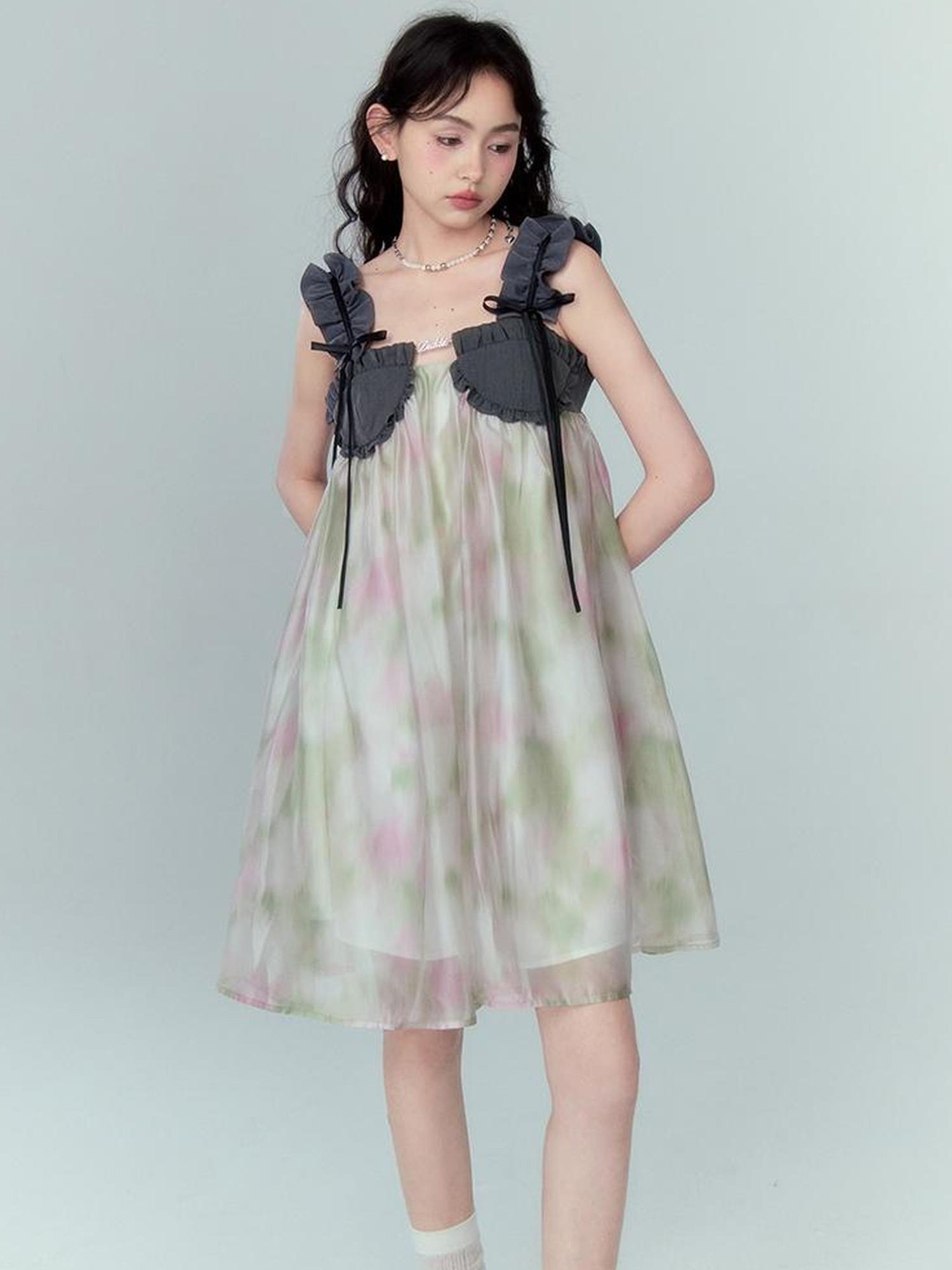 DIDDI MODA Ethereal Floral A Line Sundress With Ruffled Hem