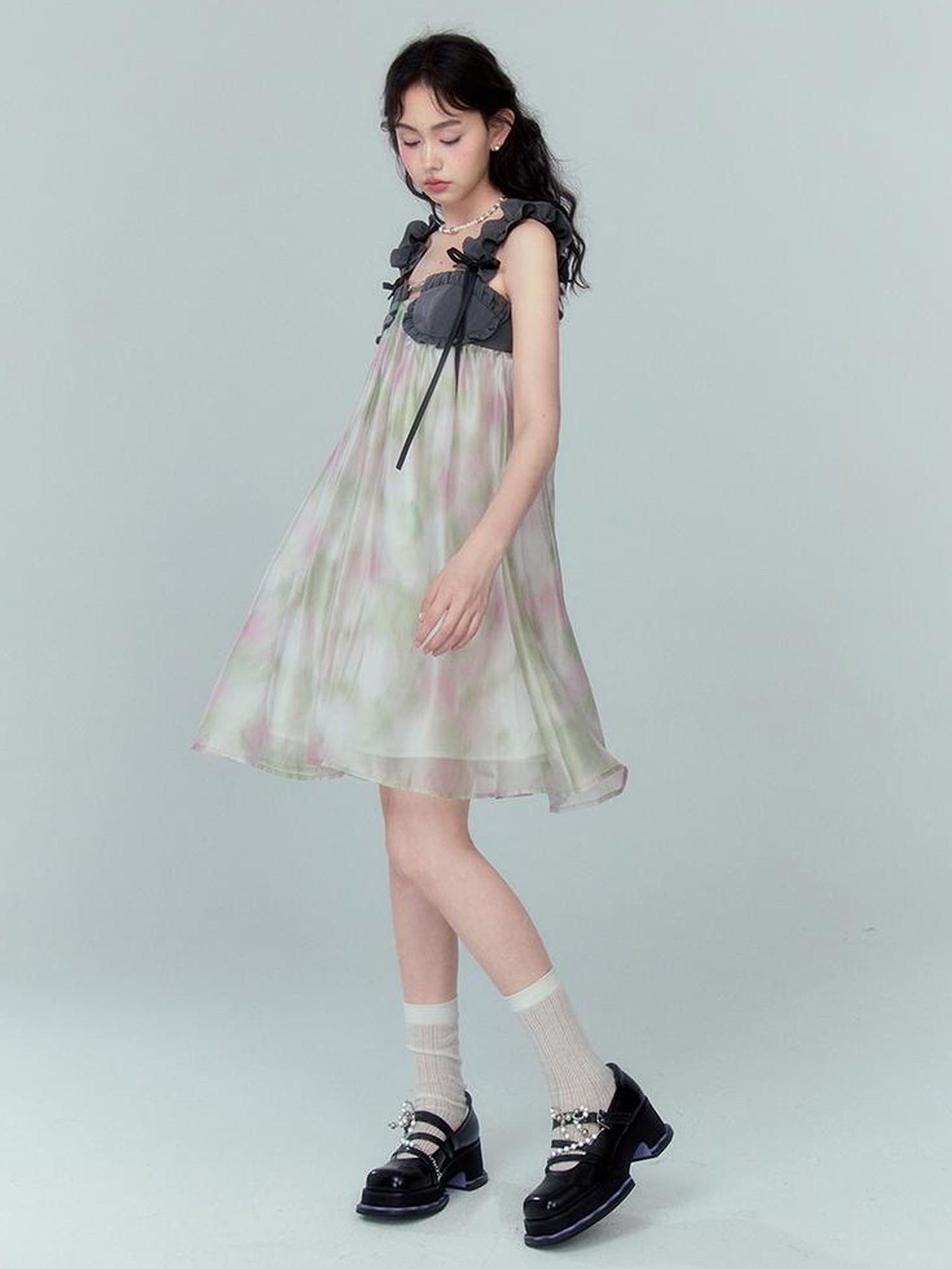 DIDDI MODA Ethereal Floral A Line Sundress With Ruffled Hem