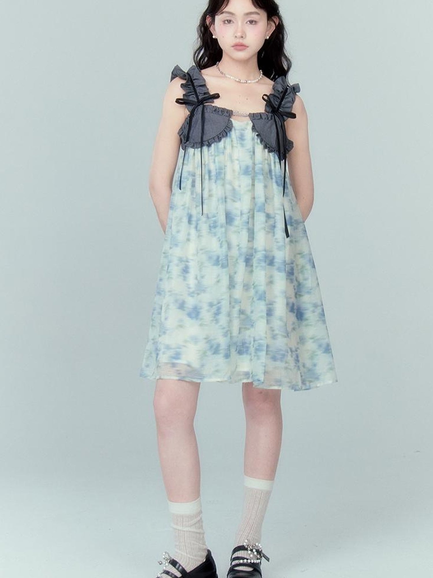 DIDDI MODA Ethereal Floral A Line Sundress With Ruffled Hem