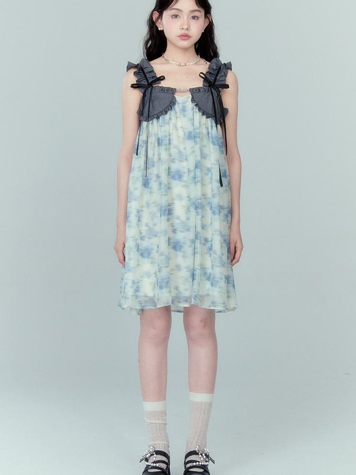 DIDDI MODA Ethereal Floral A Line Sundress With Ruffled Hem