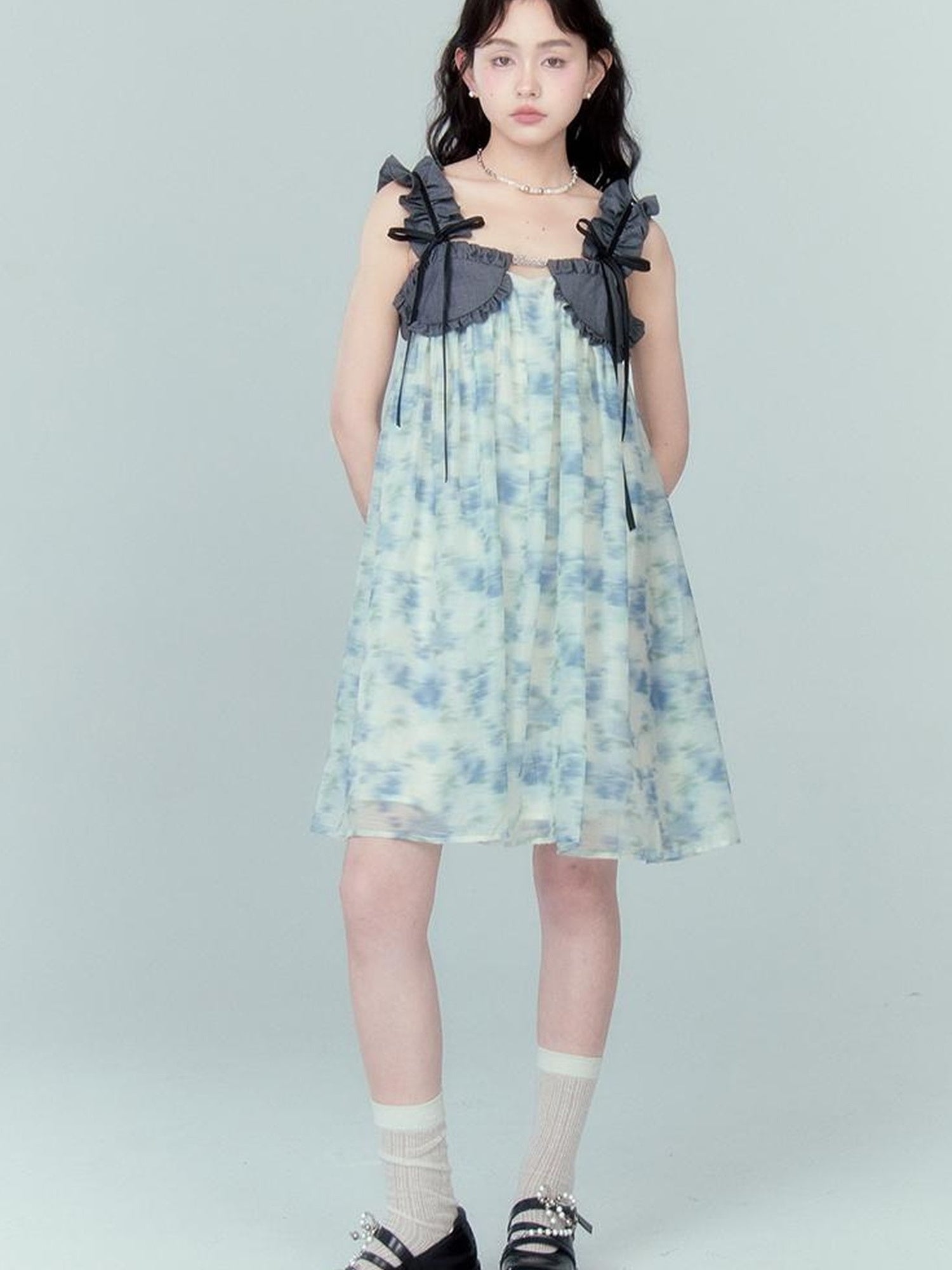 DIDDI MODA Ethereal Floral A Line Sundress With Ruffled Hem