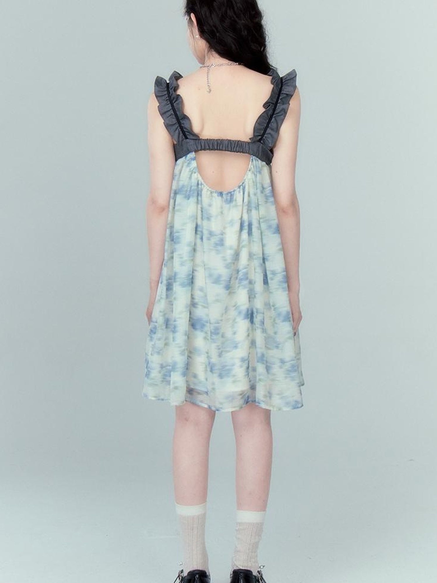 DIDDI MODA Ethereal Floral A Line Sundress With Ruffled Hem