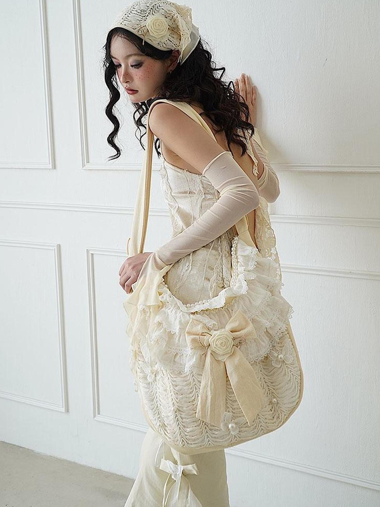 WSW WUSHENWU Ethereal Lace Girl Canvas Crossbody Bag One Size