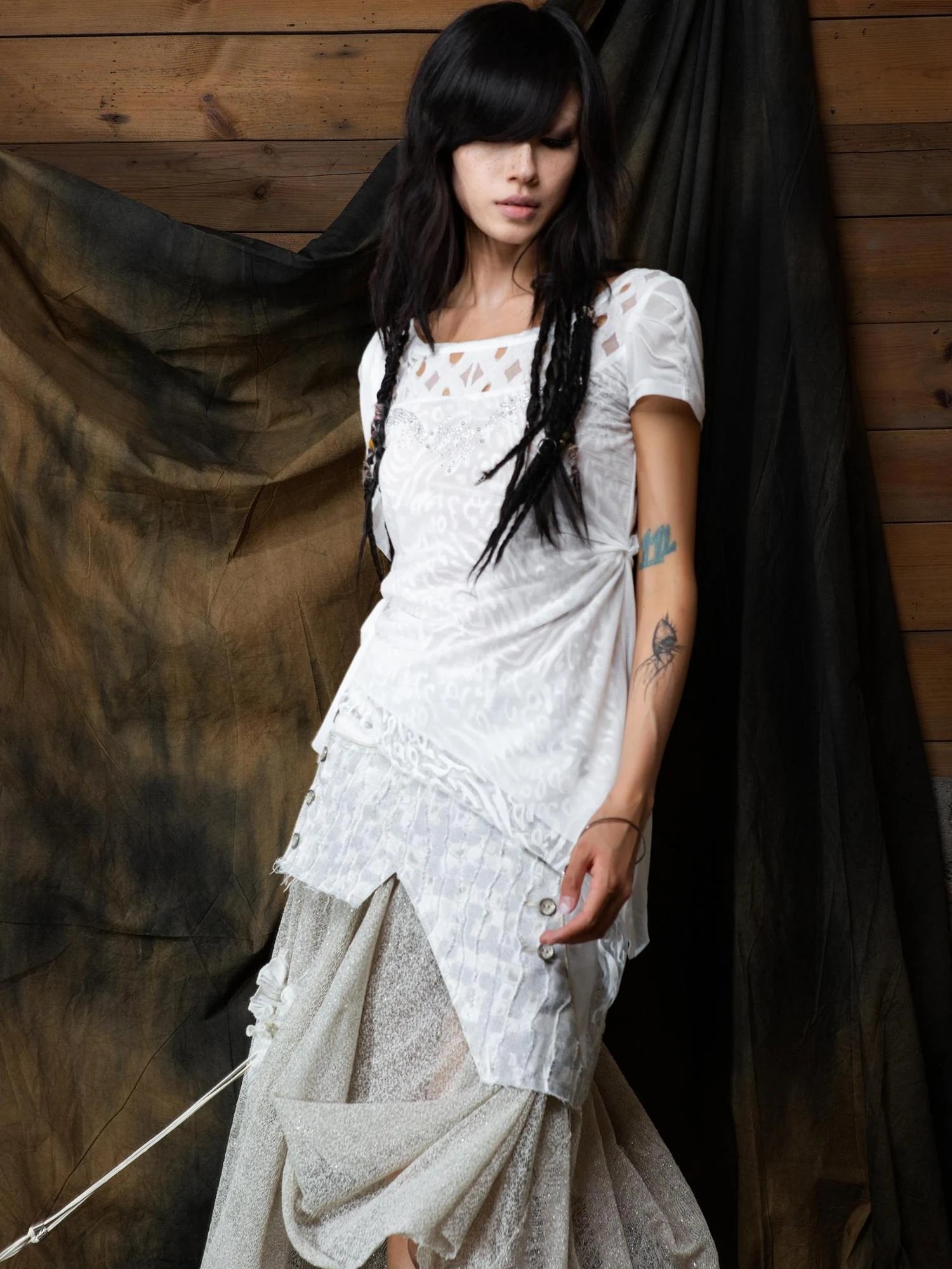Ethereal Wings Diamond Mesh Top With Leopard Print