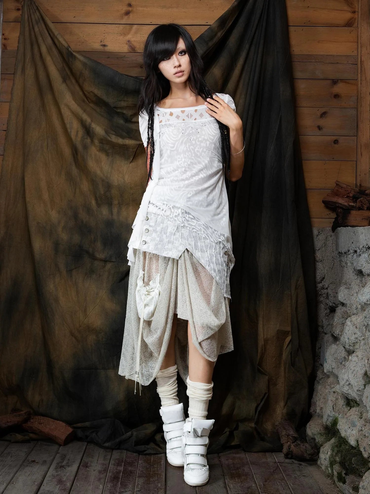 Ethereal Wings Diamond Mesh Top With Leopard Print