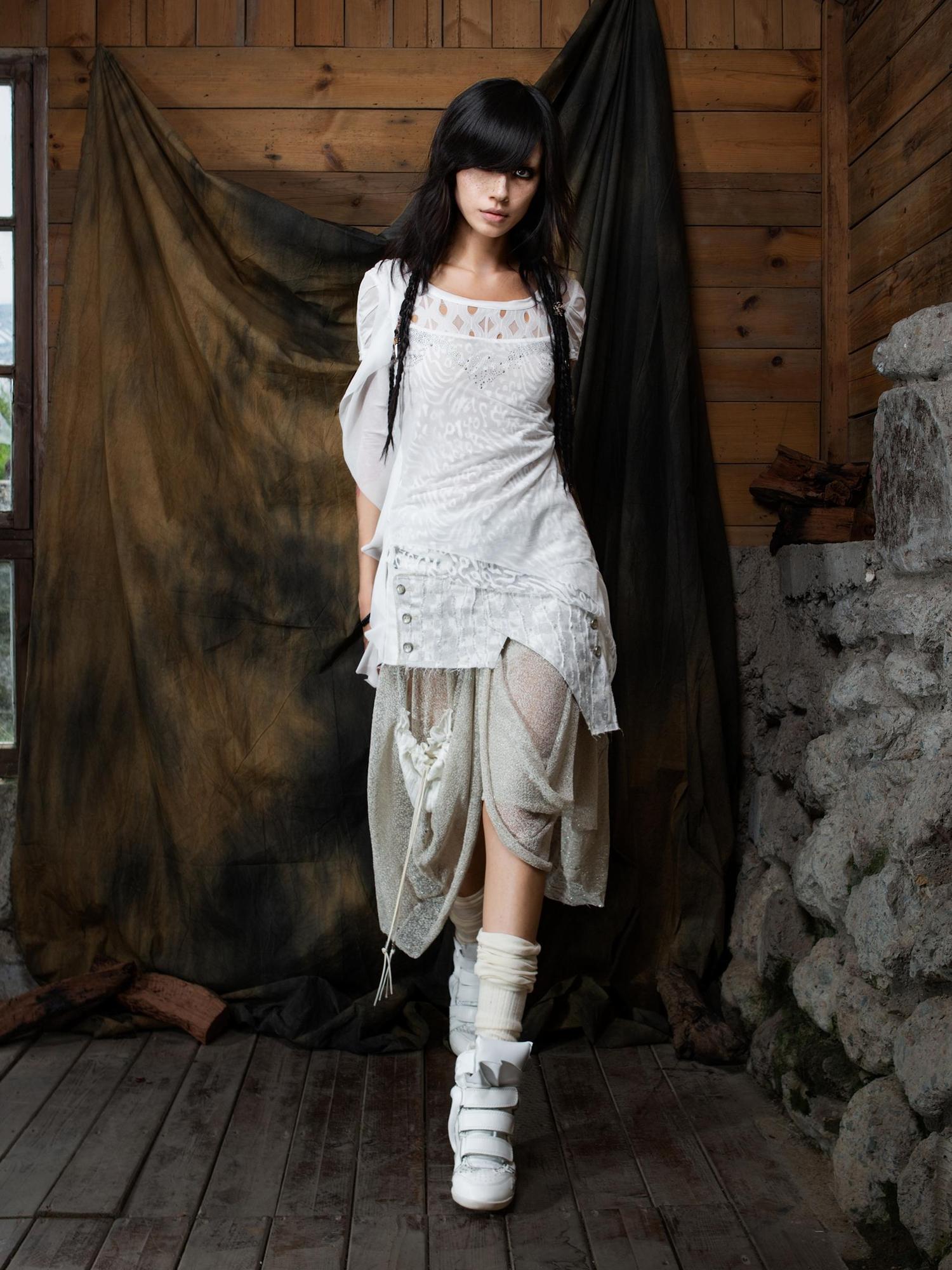 ARIADNAw Ethereal Wings Diamond Mesh Top With Leopard Print