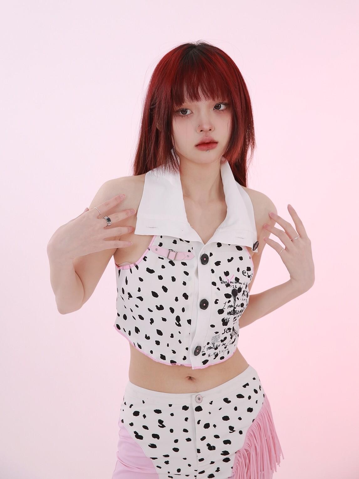 Evil Tooth Cropped Polka Dot Collar Original Print Toy Denim Women&